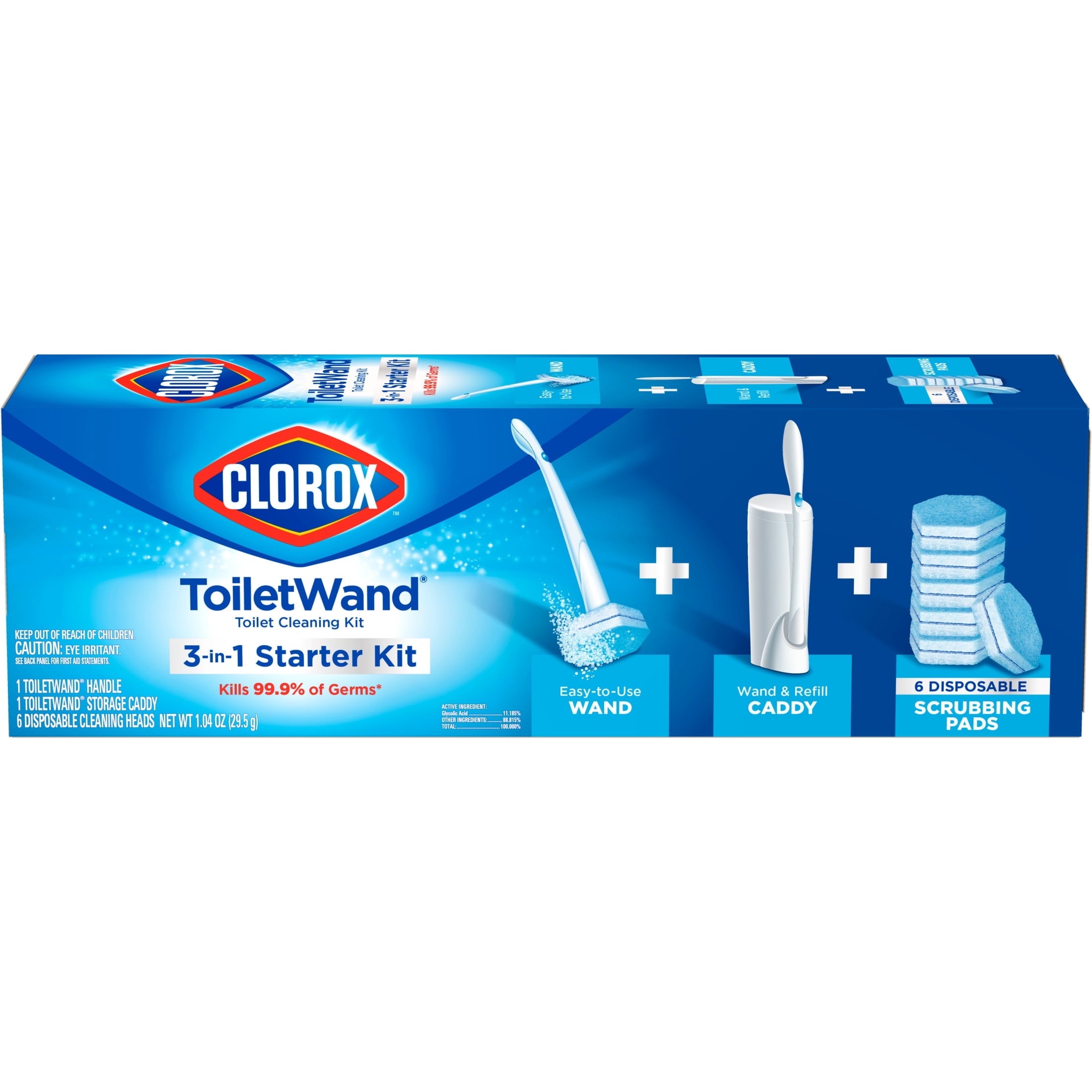 Clorox ToiletWand Disposable Toilet Cleaning System - ToiletWand, Storage Caddy and 6 Disinfecting ToiletWand Scrubbing Pad Refills