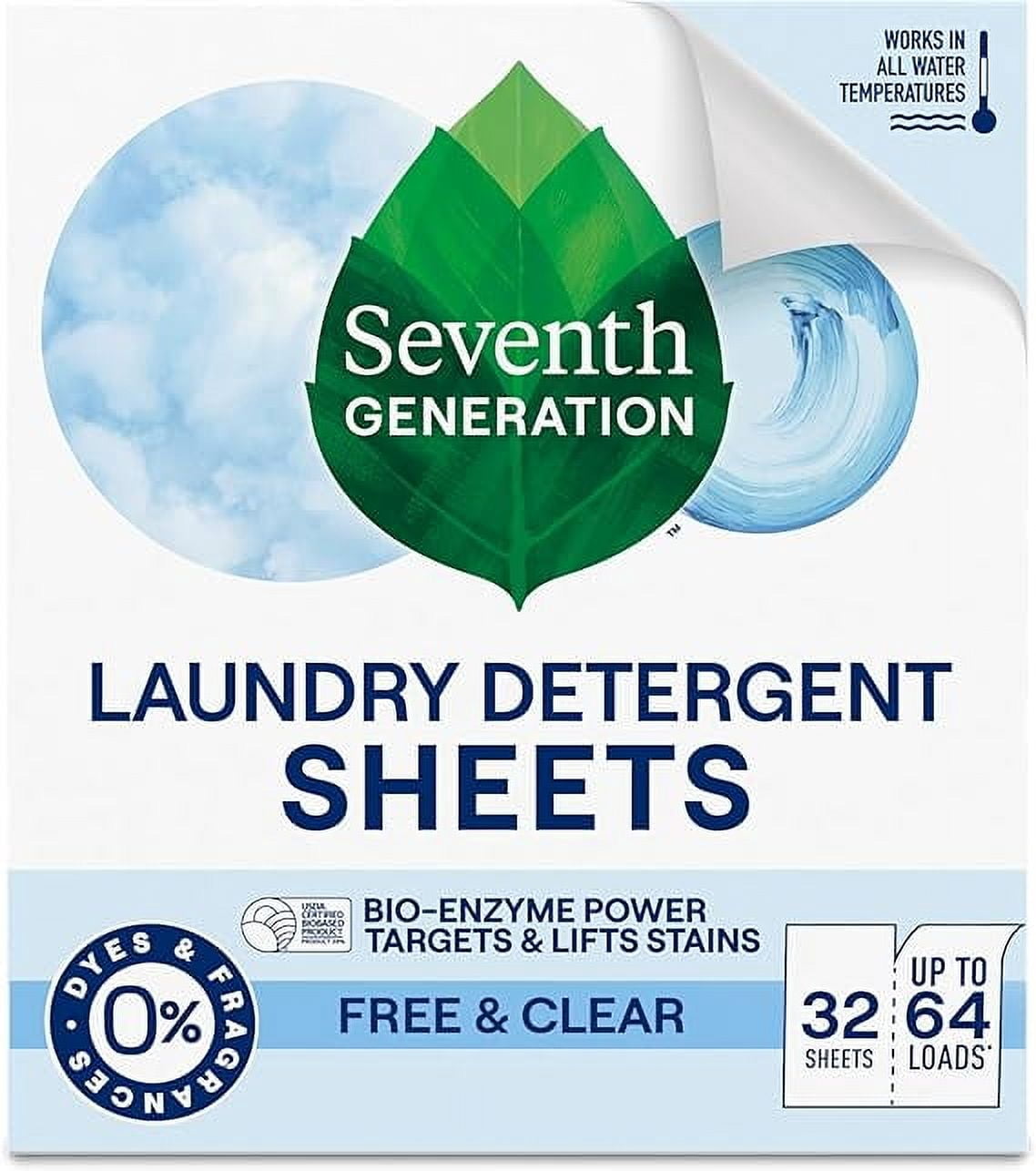 Seventh Generation Sensitive Skin Laundry Detergent Sheets - Free & Clear, 64 Loads