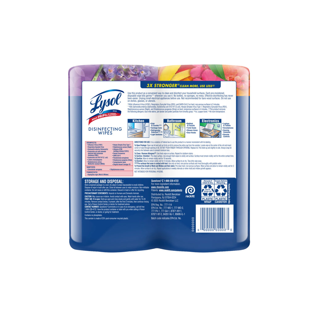 Lysol Disinfecting Wipes - All-Purpose Cleaner, Multi Surface Antibacterial Cleaning Wipes, Cleaning Supplies, Lavender + Mango Scents, 80 Count Each (Pack of 2) - 3-Pack