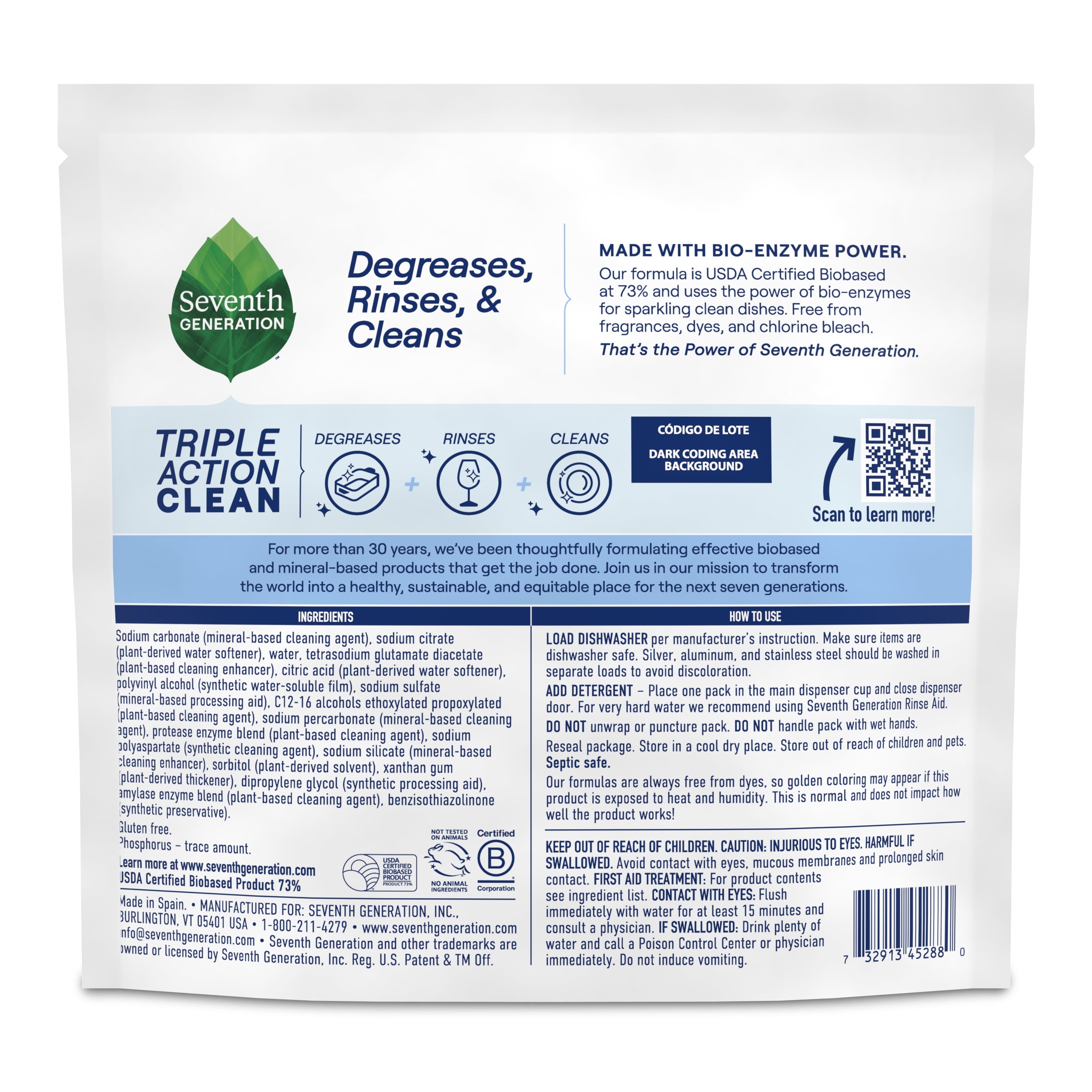 Seventh Generation Dishwasher Detergent - Fragrance Free, Triple Chamber Detergent Packs, 16 Count