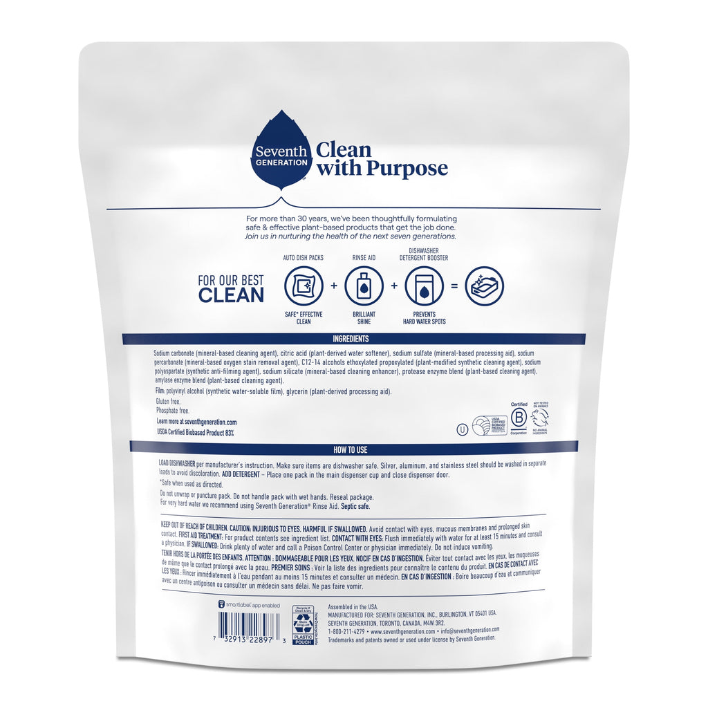 Seventh Generation Clean with Purpose Free and Clear Dishwasher Detergent Pods - 28.5 oz, 45 Count