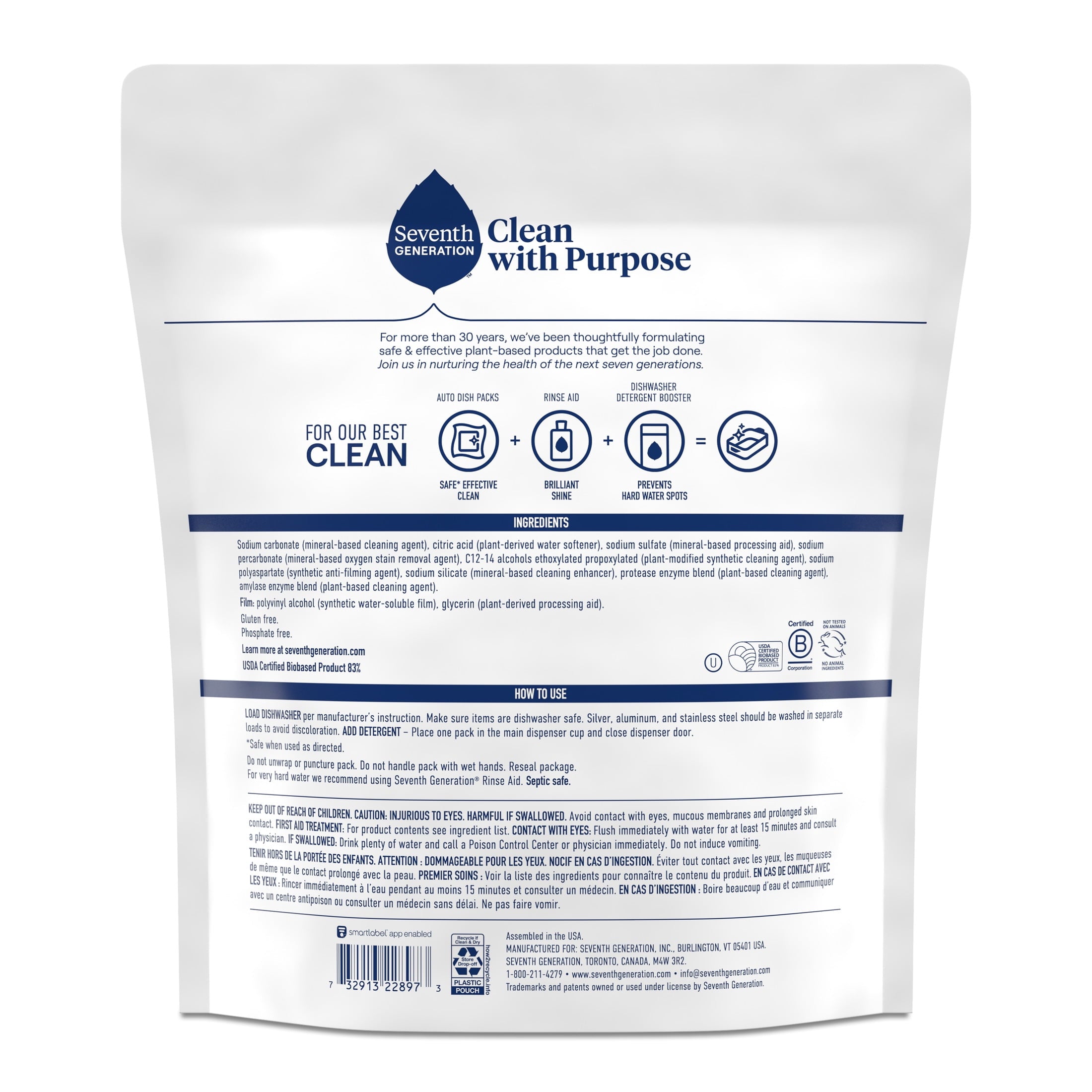 Seventh Generation Clean with Purpose Free and Clear Dishwasher Detergent Pods - 28.5 oz, 45 Count