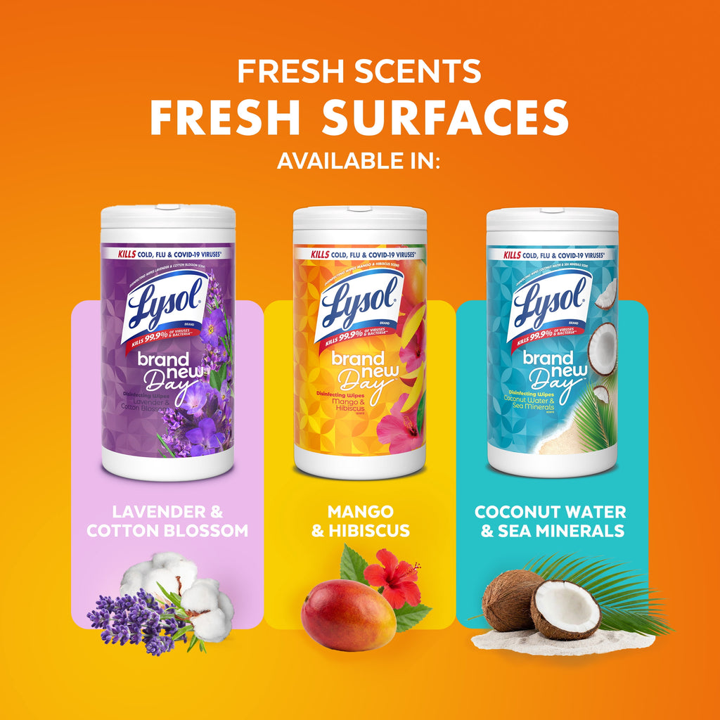 Lysol Disinfecting Wipes - All-Purpose Cleaner, Multi Surface Antibacterial Cleaning Wipes, Cleaning Supplies, Mango & Hibiscus Scent, 35 Count - 3-Pack