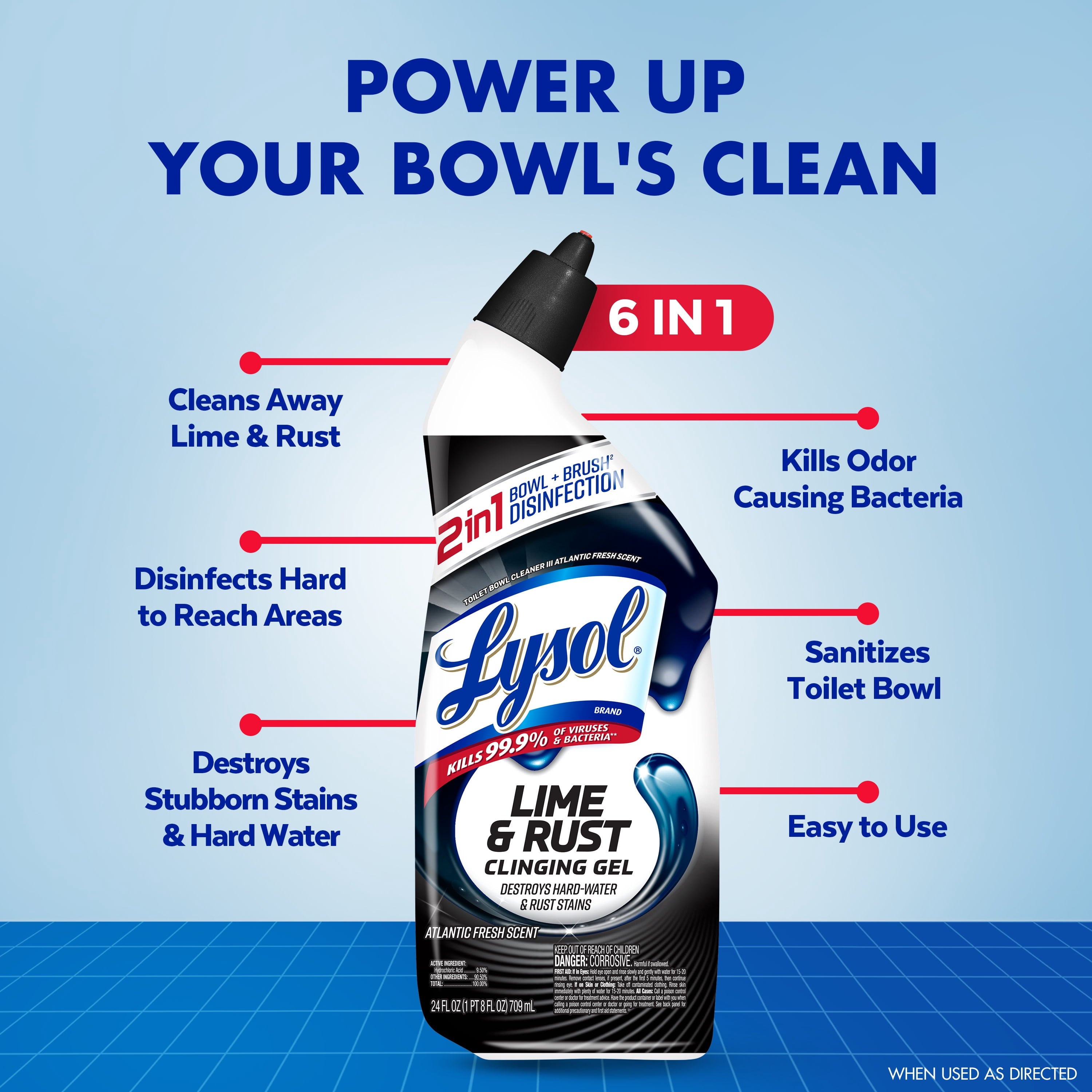 Lysol Toilet Bowl Cleaner Clinging Gel - Lime & Rust Remover, Disinfecting Bathroom Cleaner and Toilet Bowl Stain Remover, 24 fl oz (2 Pack)