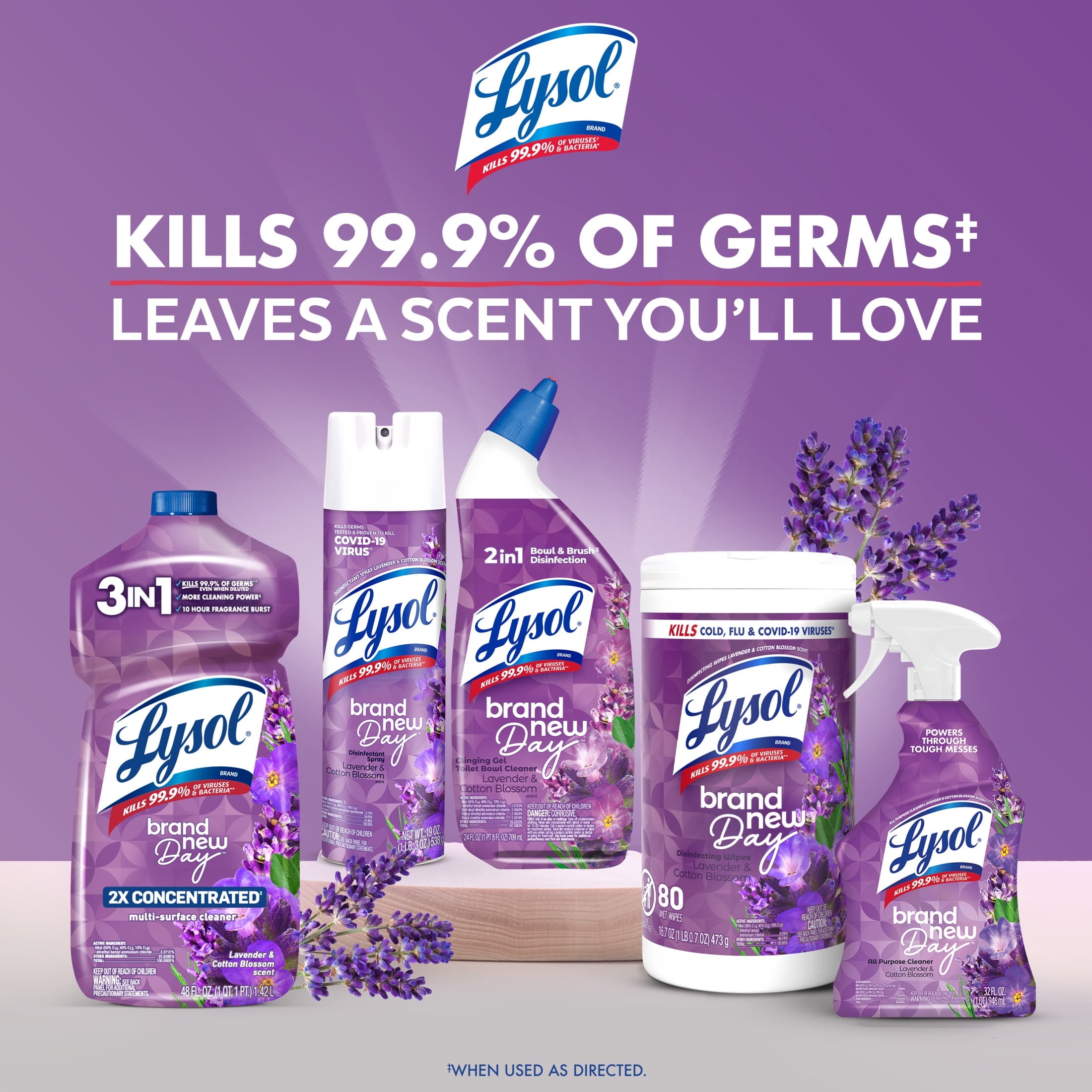 Lysol All-Purpose Cleaner - 2X Concentrated Multi-Surface Disinfectant Floor Cleaner for Mopping Solution, for Bathroom & Kitchen, Lavender & Cotton Blossom, 48 fl oz - 2-Pack