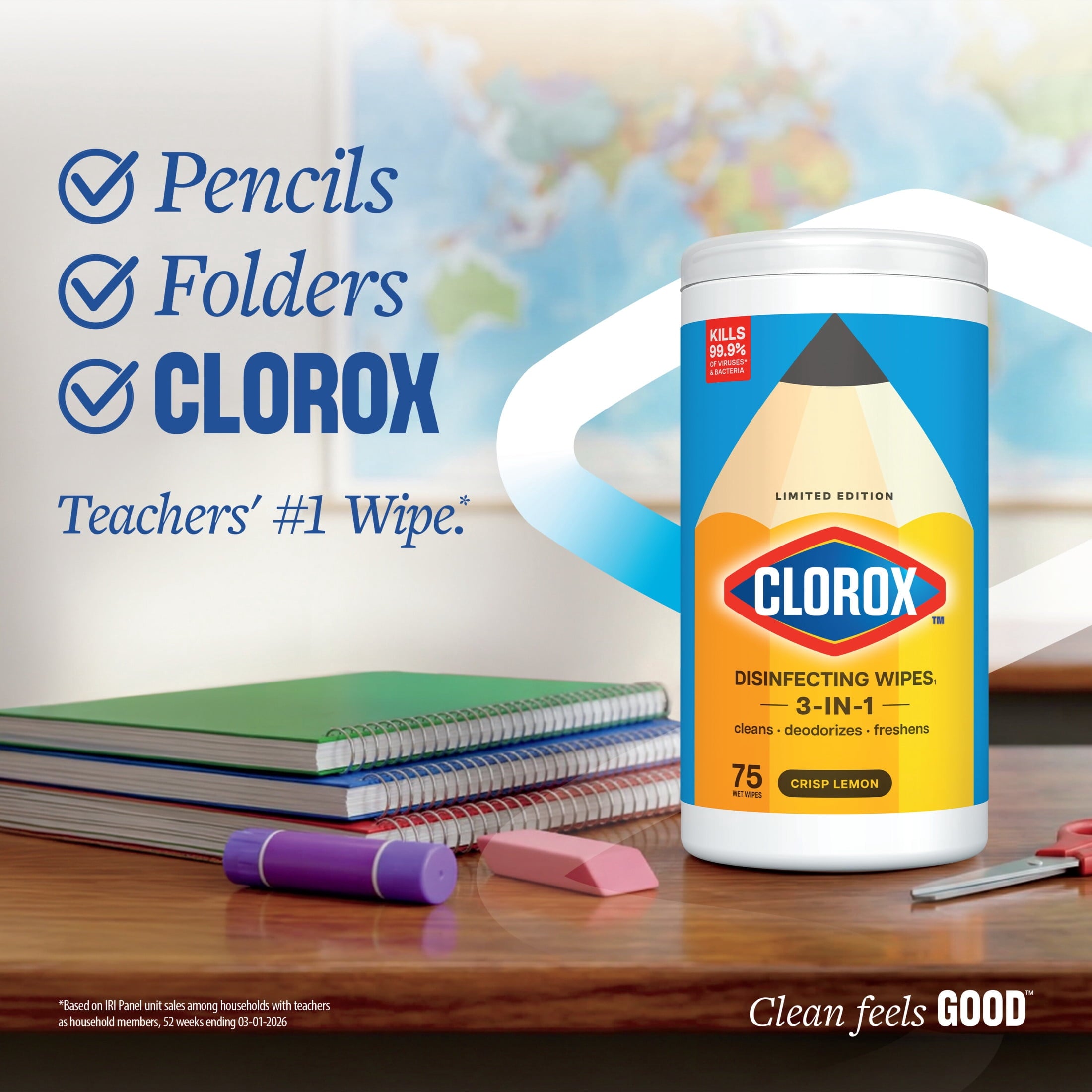 Clorox Disinfecting Wipes Limited Edition Back to School - Bleach Free, Fresh Scent, 75 Count
