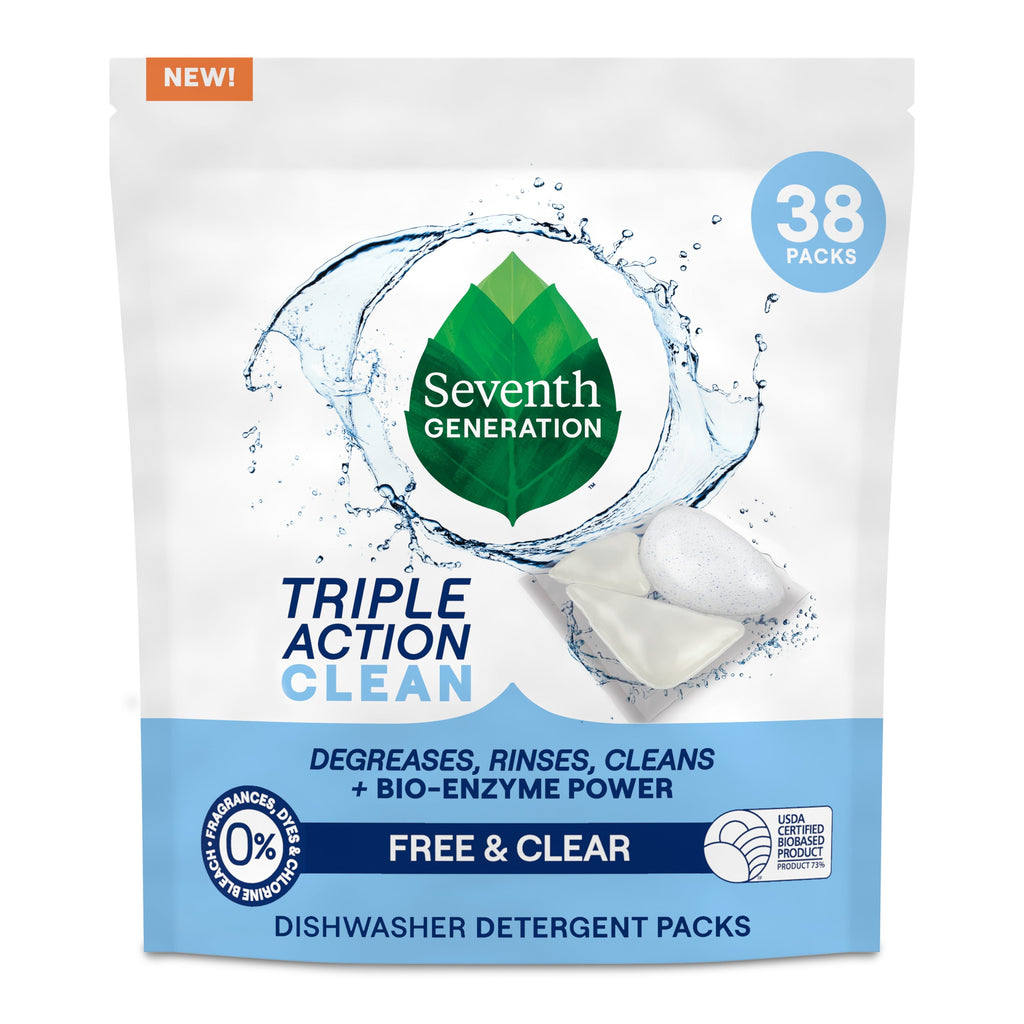 Seventh Generation Dishwasher Detergent - Fragrance Free, Triple Chamber Detergent Packs, 38 Count