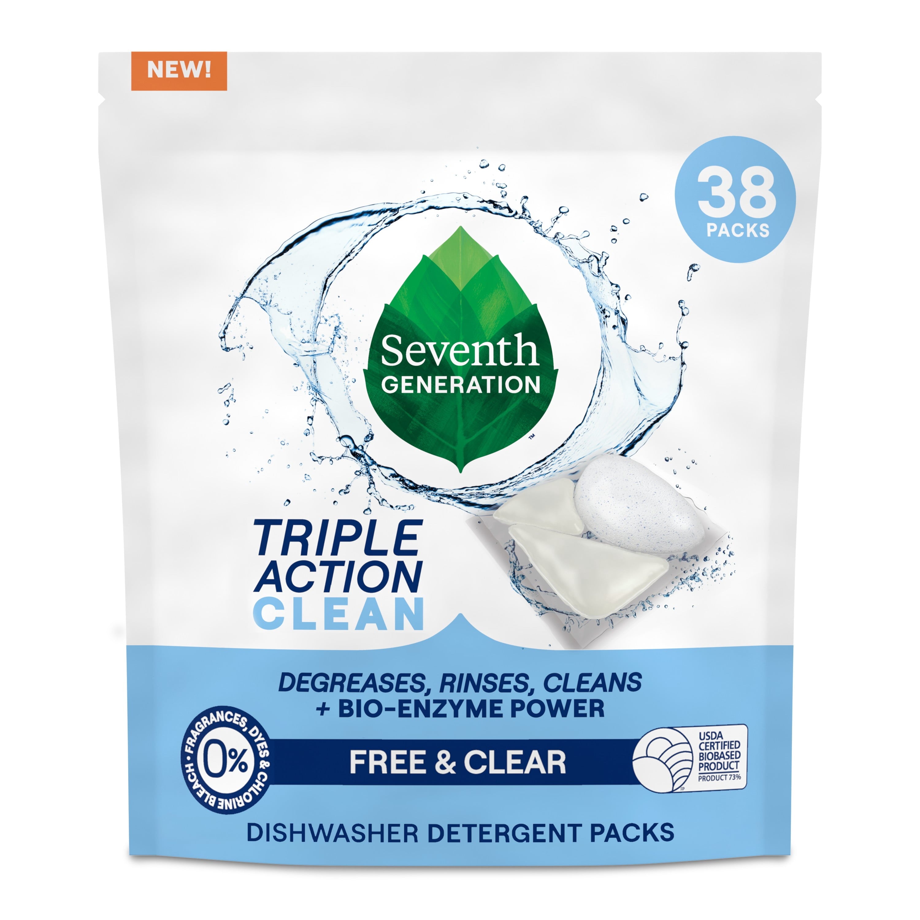Seventh Generation Dishwasher Detergent - Fragrance Free, Triple Chamber Detergent Packs, 38 Count