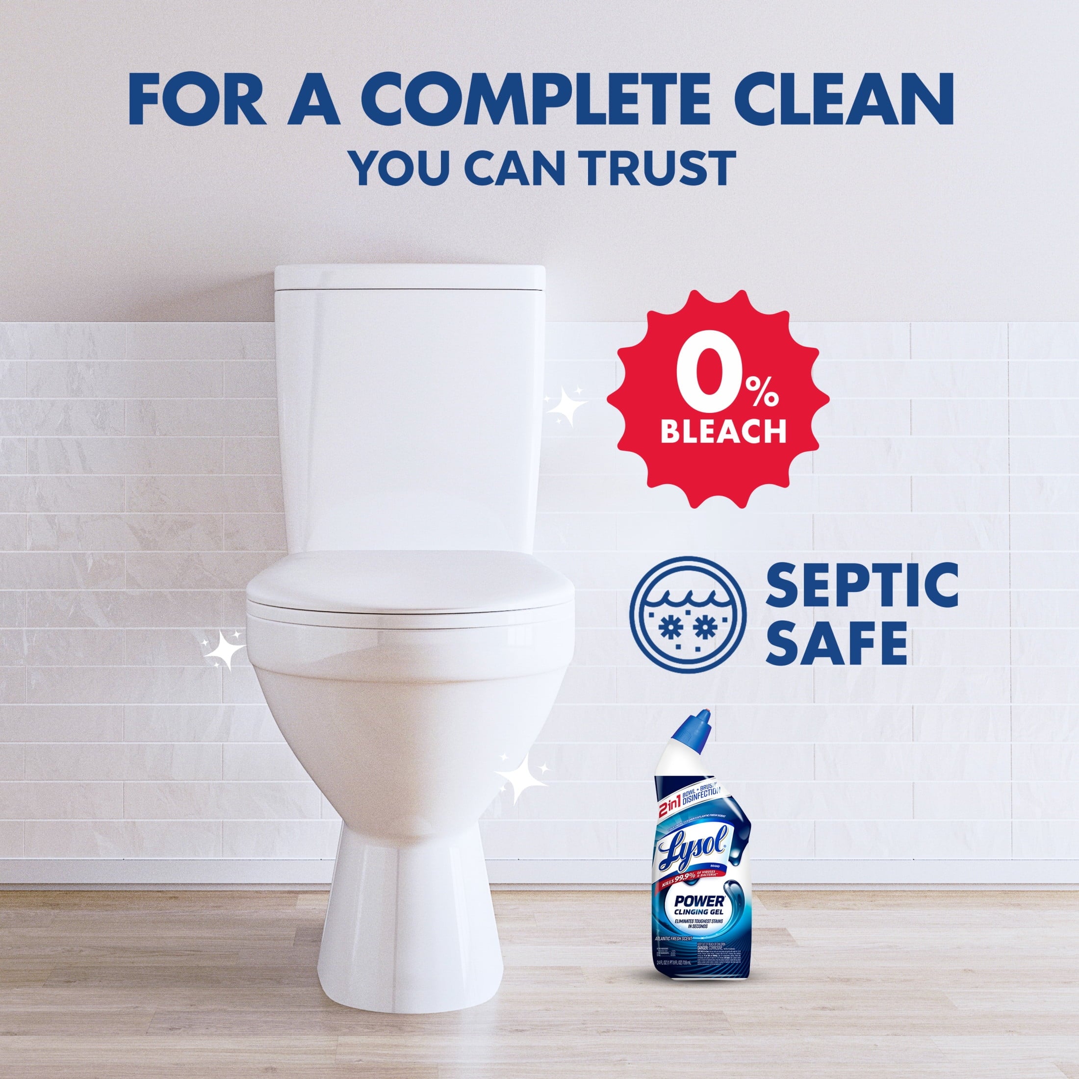 Lysol Toilet Bowl Cleaner Clinging Gel - Power, Disinfecting Bathroom Cleaner and Toilet Bowl Stain Remover, 24 fl oz