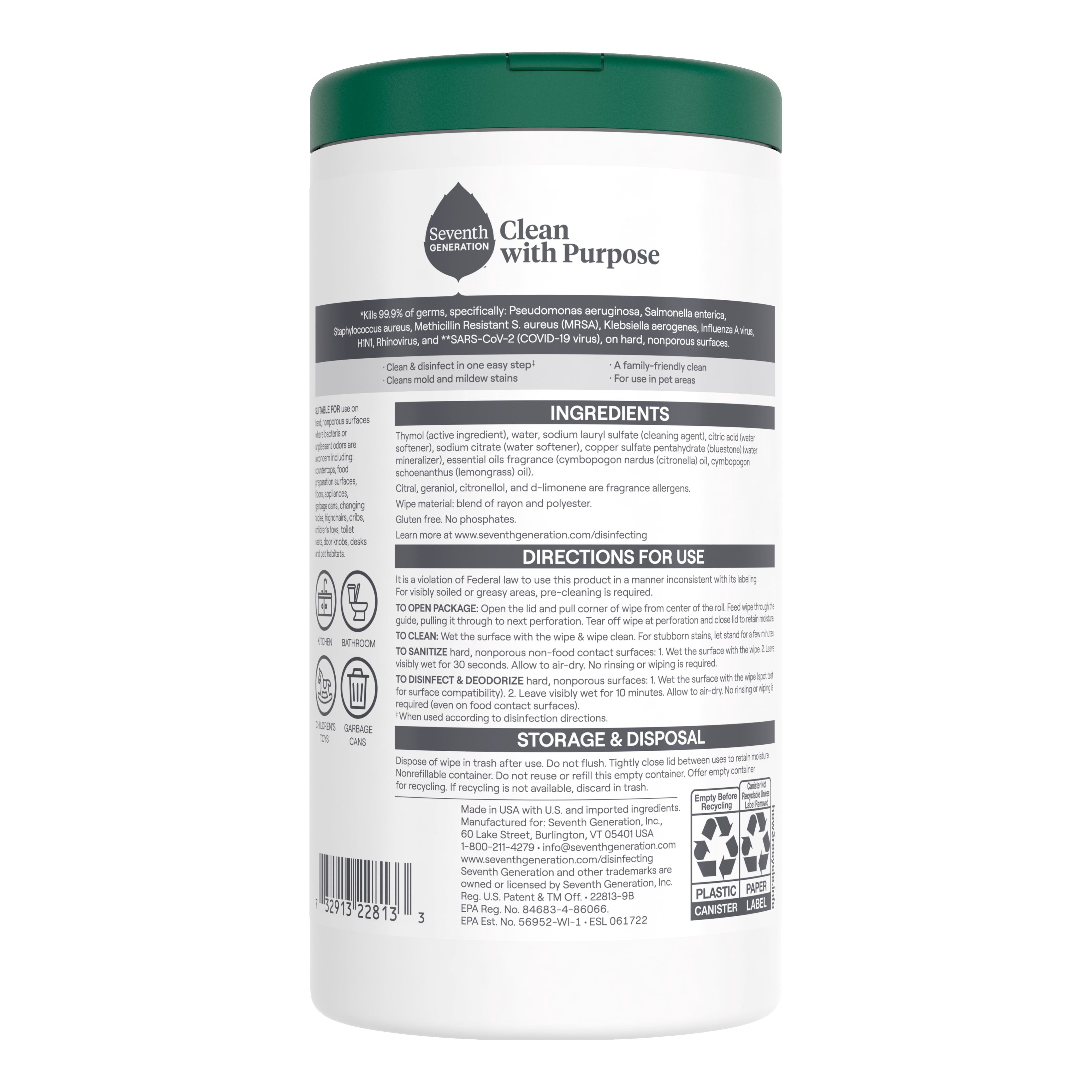 Seventh Generation Disinfecting Wipes - Lemongrass Citrus, 70 Wipes - 2-Pack