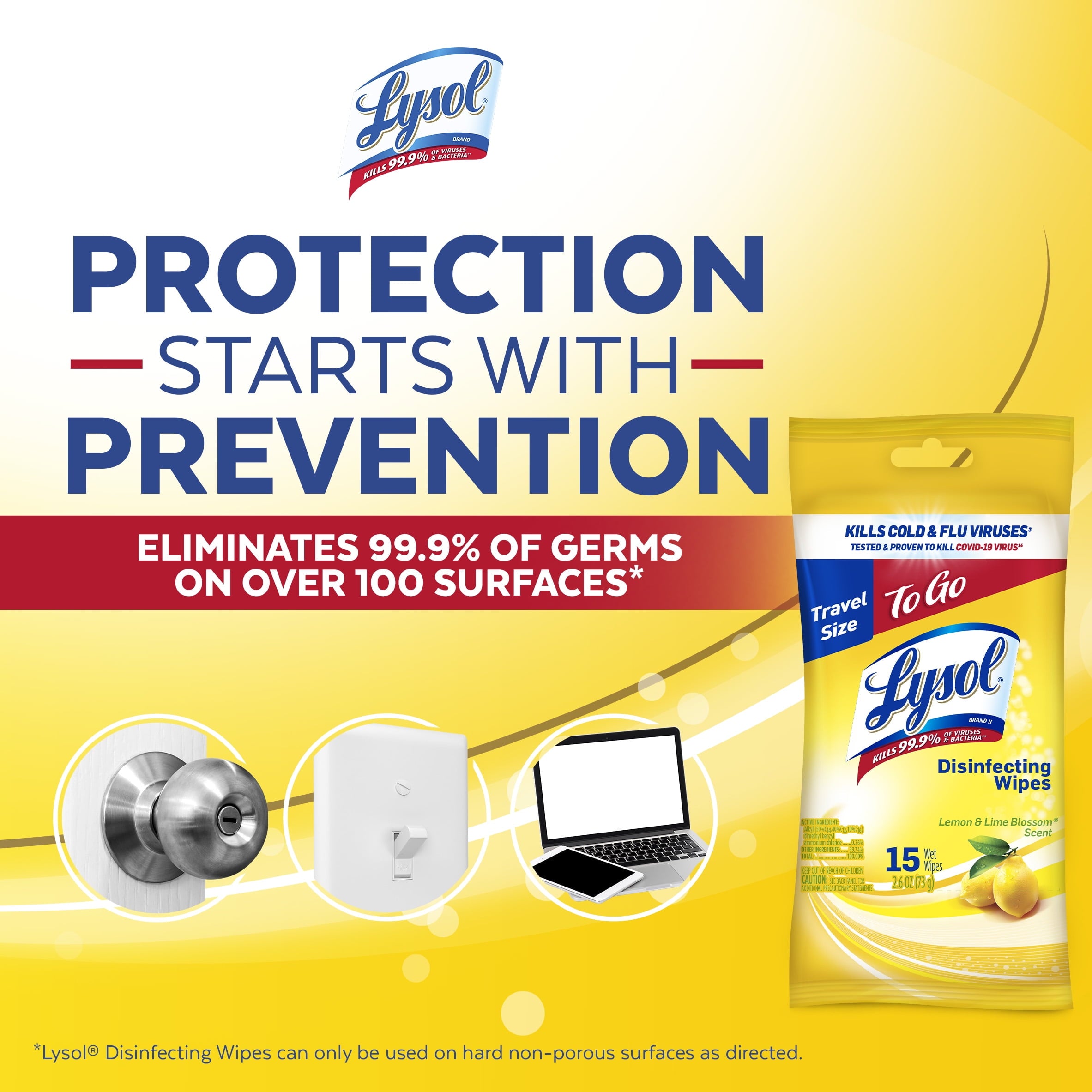 Lysol To Go Disinfectant Wipes - Lemon and Lime Blossom, 15 Count