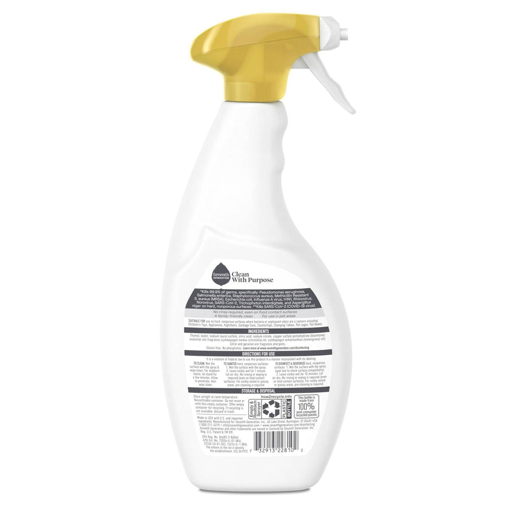 Seventh Generation Lemongrass Citrus Disinfecting Multi-Surface Cleaner - 26oz: Phosphate-Free - Liquid Spray