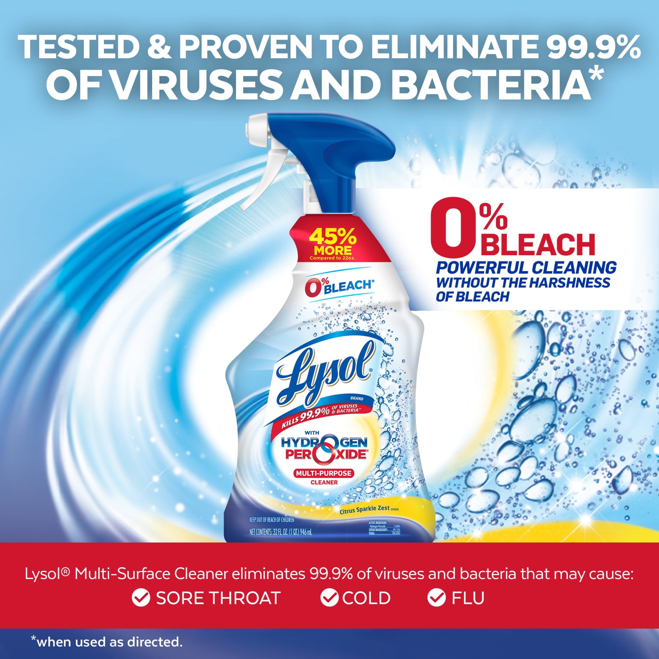 Lysol Bleach Free Hydrogen Peroxide Multi-Purpose Cleaner - Citrus 32oz - 9-Pack