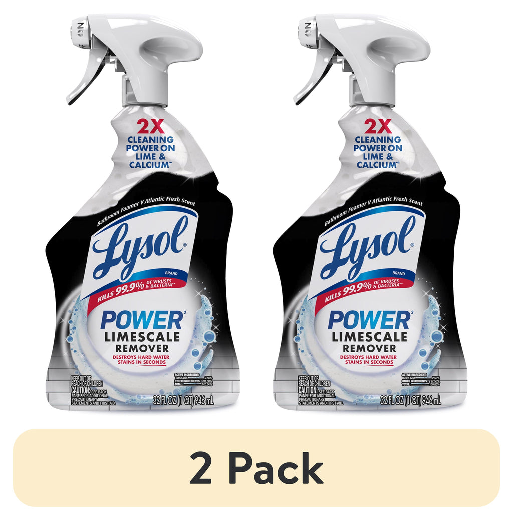 Lysol Power Limescale Remover Bathroom Cleaner Spray - Hard Water Stain Remover, Disinfecting Multipurpose Cleaner, 0% Bleach, Atlantic Fresh Scent, 32 fl oz - 2-Pack