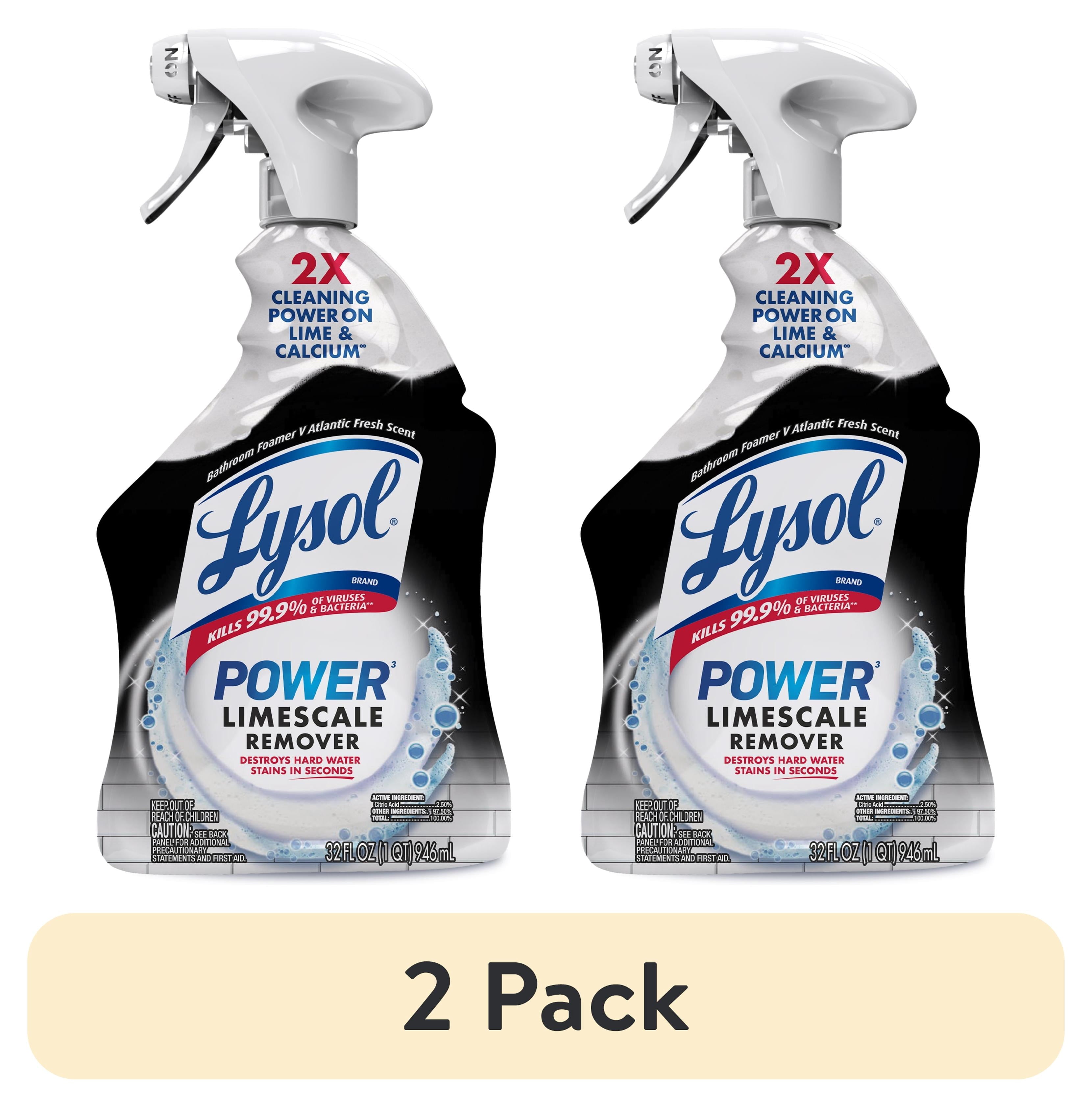 Lysol Power Limescale Remover Bathroom Cleaner Spray - Hard Water Stain Remover, Disinfecting Multipurpose Cleaner, 0% Bleach, Atlantic Fresh Scent, 32 fl oz - 2-Pack