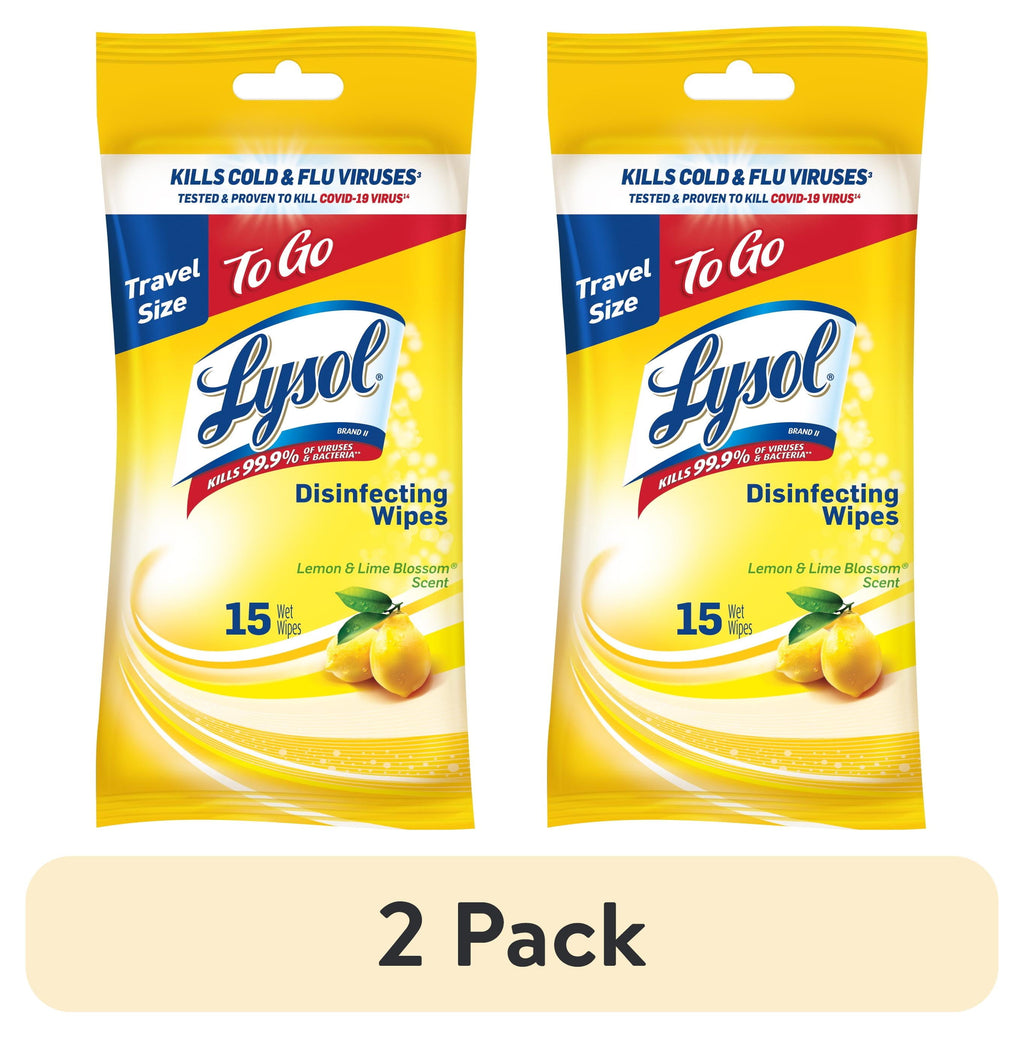 Lysol To Go Disinfectant Wipes - Lemon and Lime Blossom, 15 Count - 2-Pack