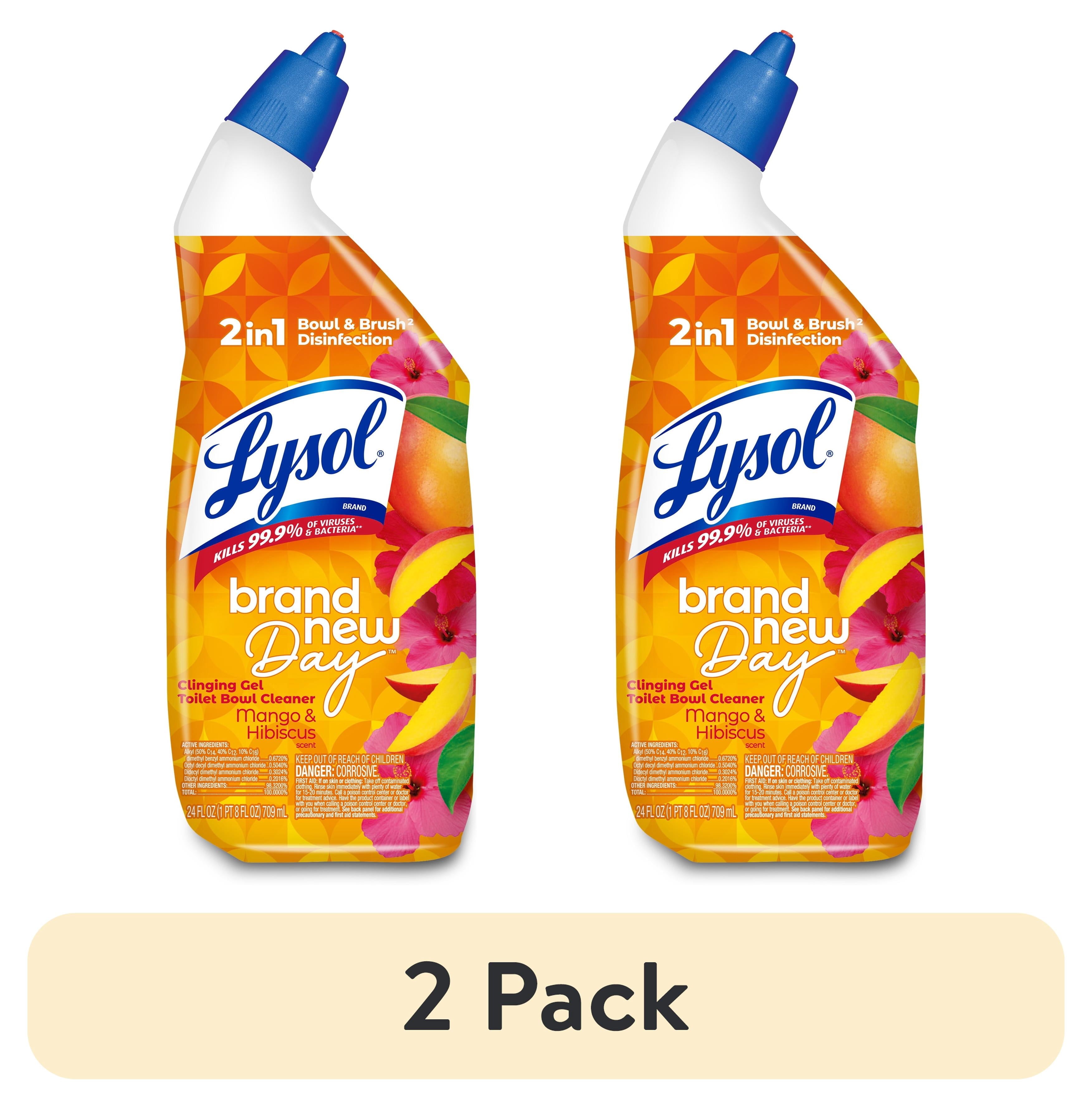 Lysol Toilet Bowl Cleaner Clinging Gel - Disinfecting Bathroom Cleaner and Toilet Bowl Stain Remover, Mango & Hibiscus Scent, 24 fl oz - 2-Pack