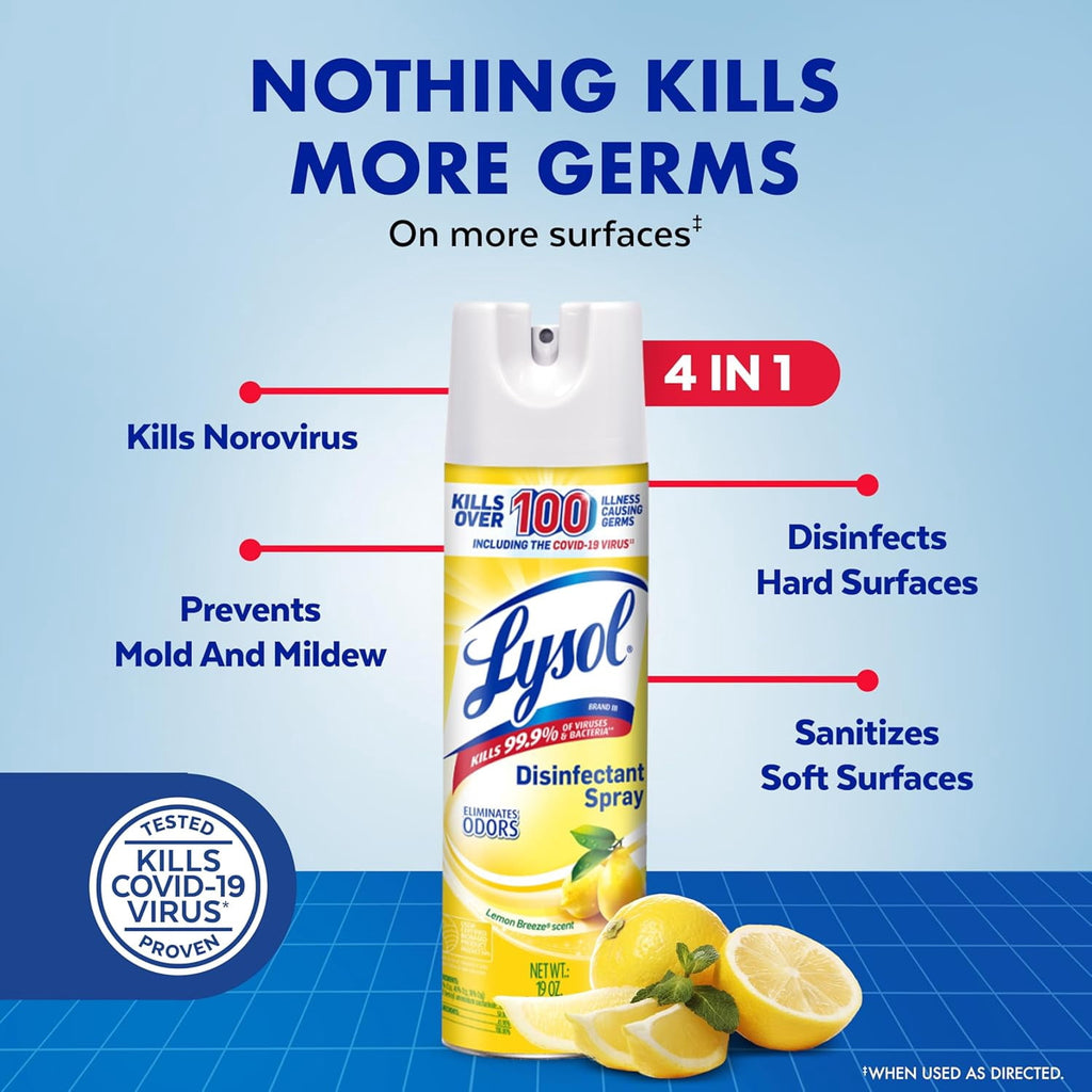 2 x - Lysol Disinfectant Spray - Sanitizing and Antibacterial Spray, For Disinfecting and Deodorizing, Lemon Breeze, 19 Fl Oz (Pack of 2), Packaging May Vary