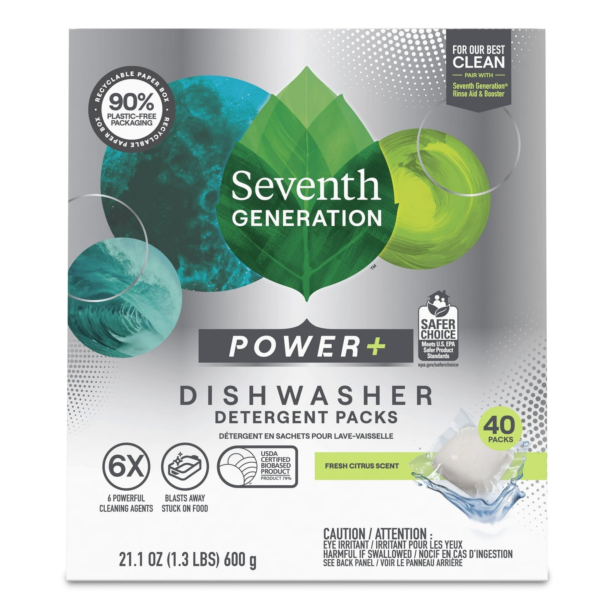 Seventh Generation Power Plus Dishwasher Detergent Pods - Fresh Citrus, 40 Count