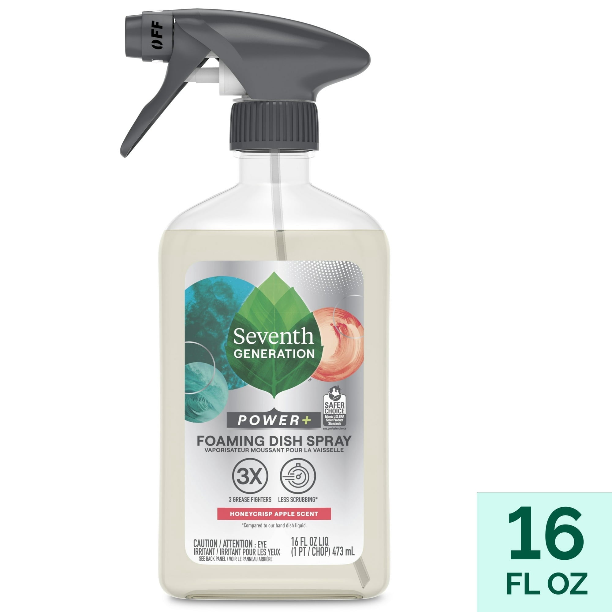 Seventh Generation Power+ Foaming Dish Soap Spray - Honey Crisp Apple Scent, 16 fl oz - 3-Pack