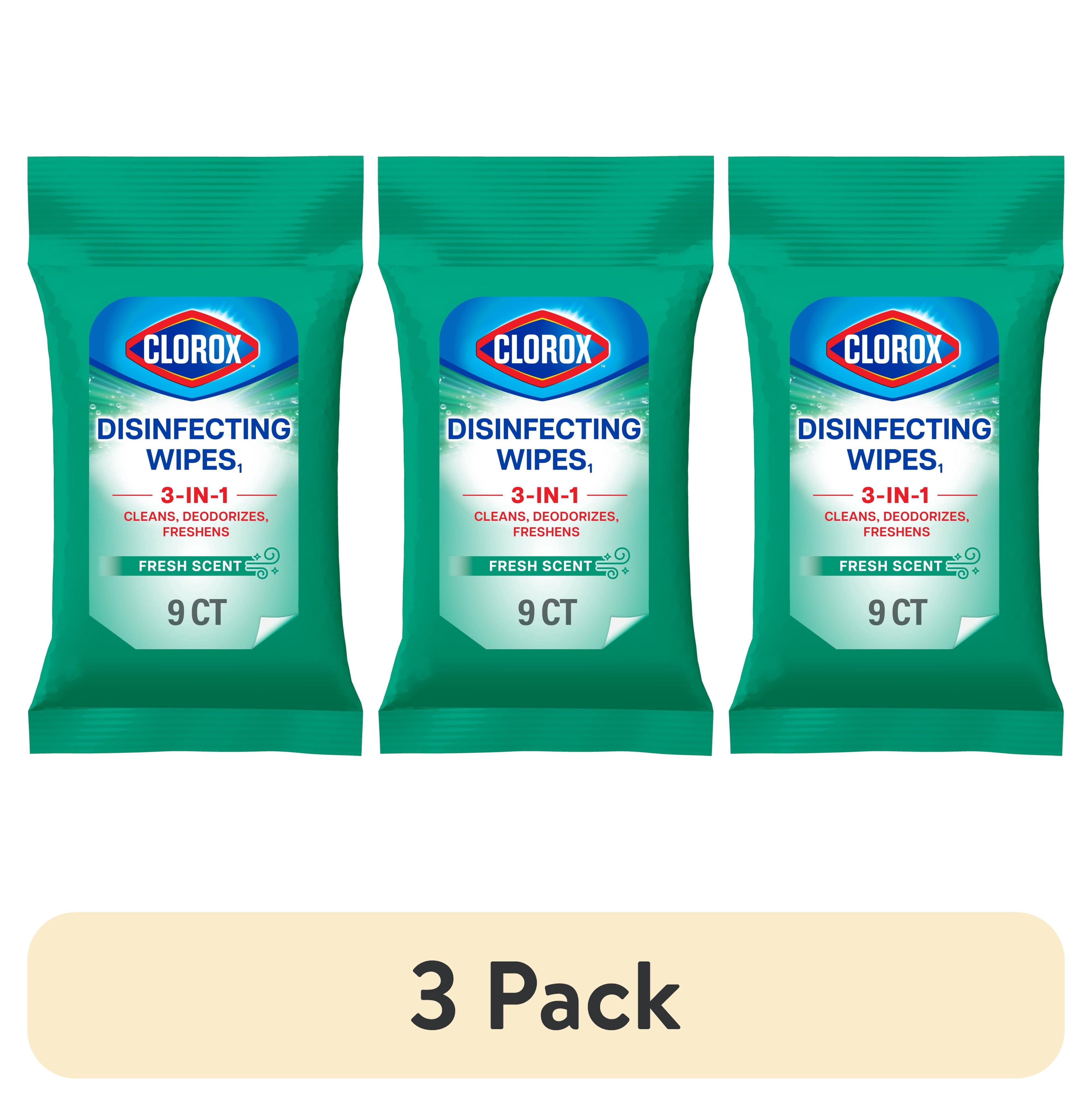 Clorox Disinfecting Cleaning Wipes To Go Pack - Bleach Free, Fresh Scent, 9 Count - 3-Pack