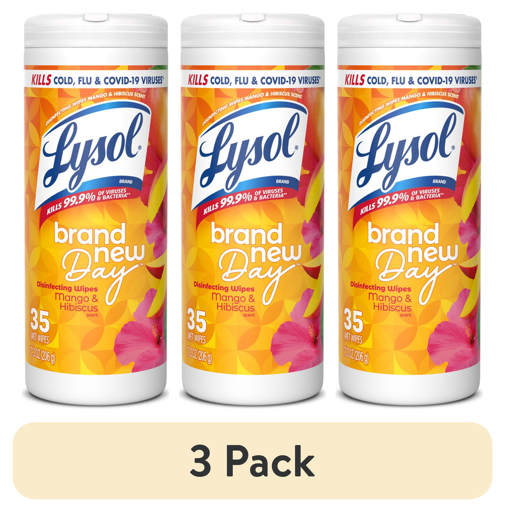 Lysol Disinfecting Wipes - All-Purpose Cleaner, Multi Surface Antibacterial Cleaning Wipes, Cleaning Supplies, Mango & Hibiscus Scent, 35 Count - 3-Pack