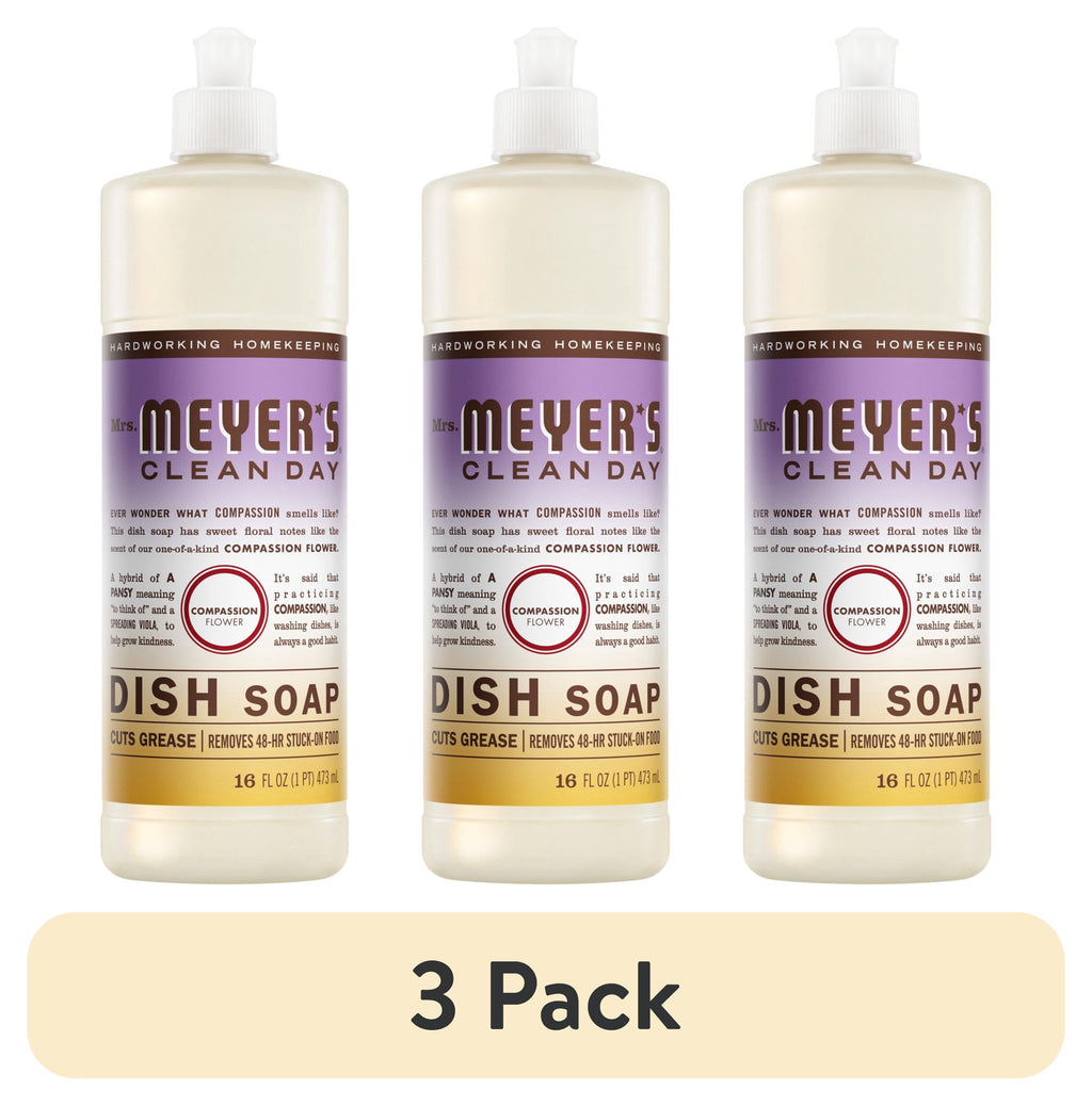 Mrs. Meyer's Clean Day Liquid Dish Soap - Compassion Flower Scent, 16 Fl Oz Bottle - 3-Pack