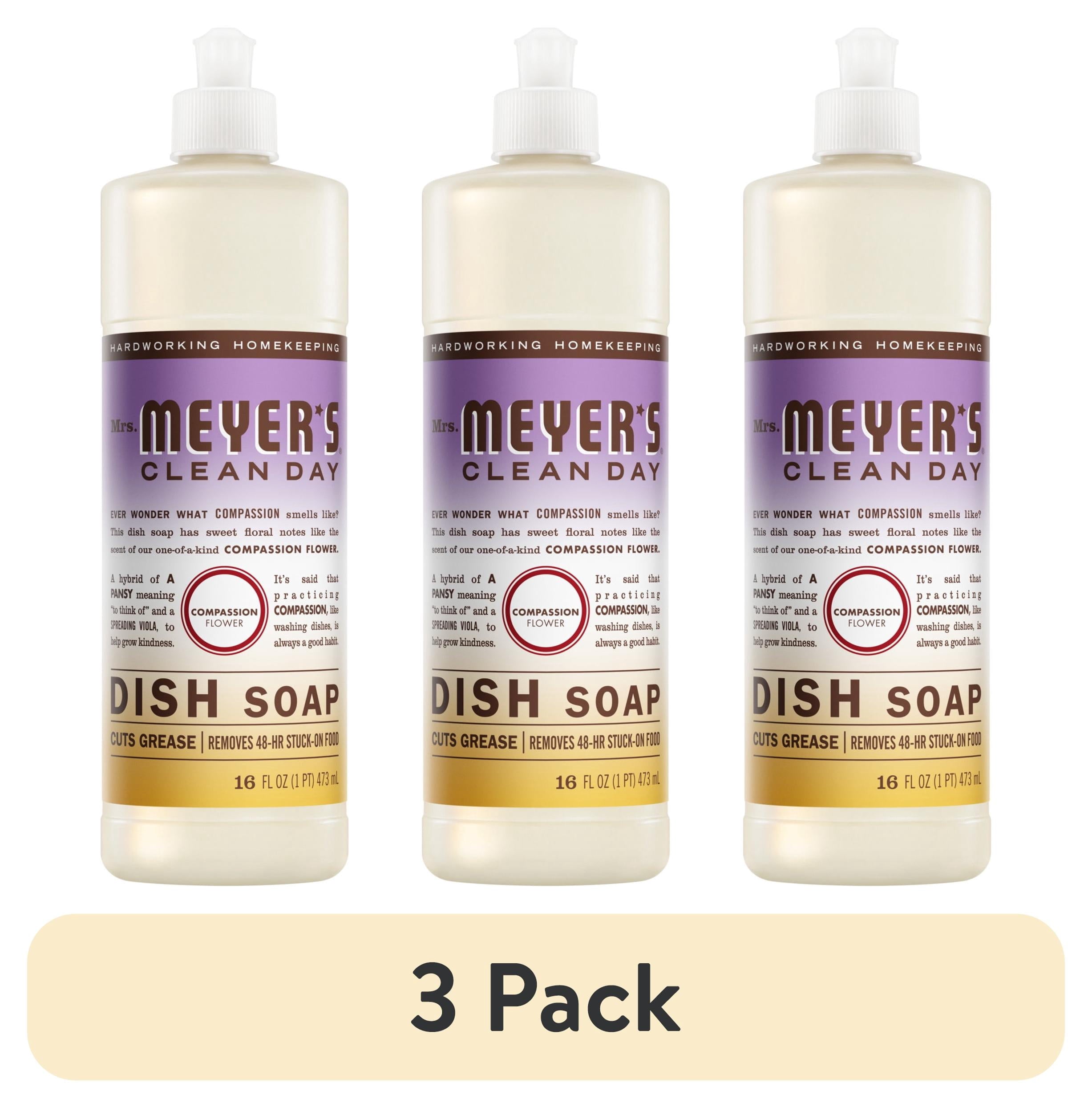 Mrs. Meyer's Clean Day Liquid Dish Soap - Compassion Flower Scent, 16 Fl Oz Bottle - 3-Pack