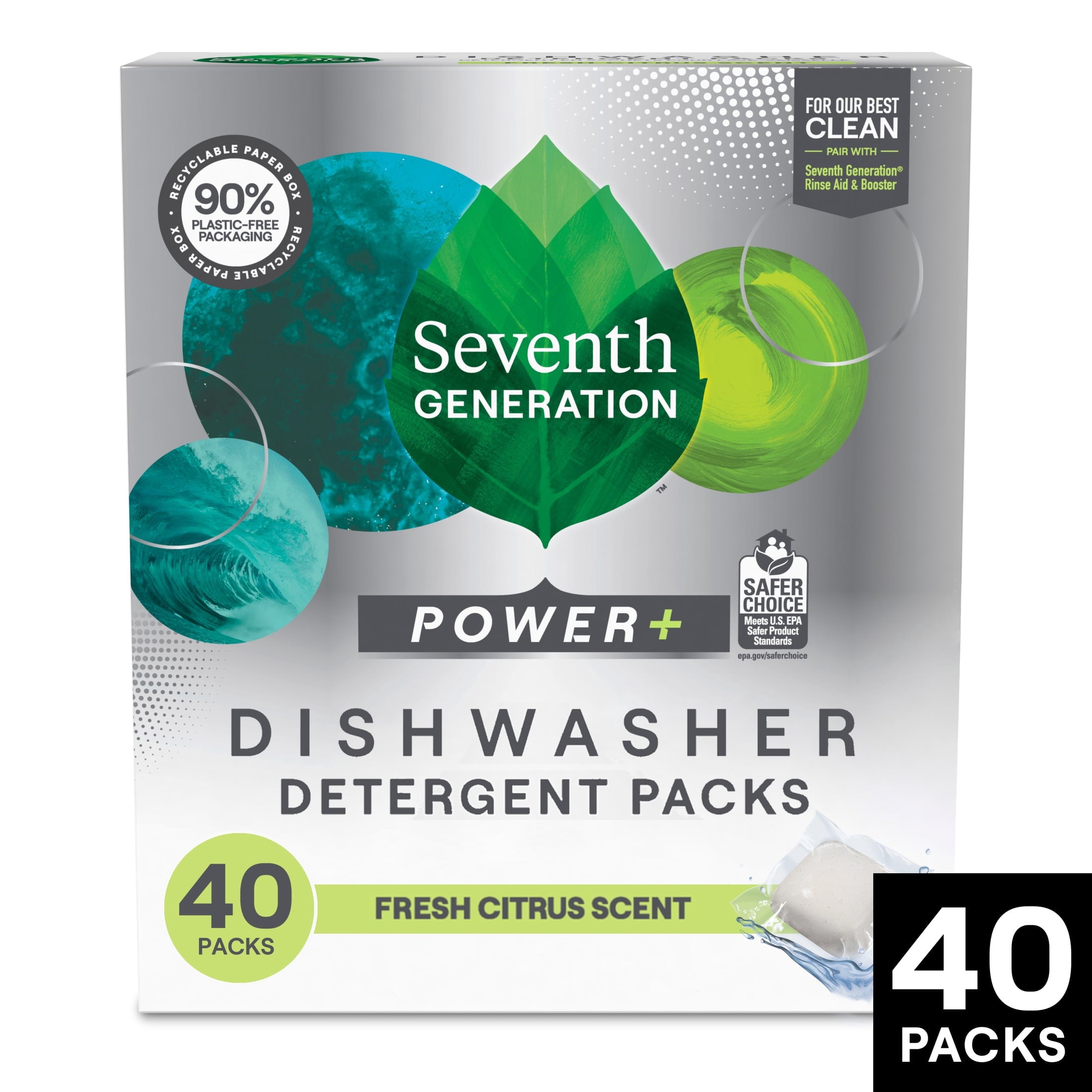 Seventh Generation Power Plus Dishwasher Detergent Packs For Sparkling Dishes Fresh Citrus Scent Dishwasher Tabs 40 Count