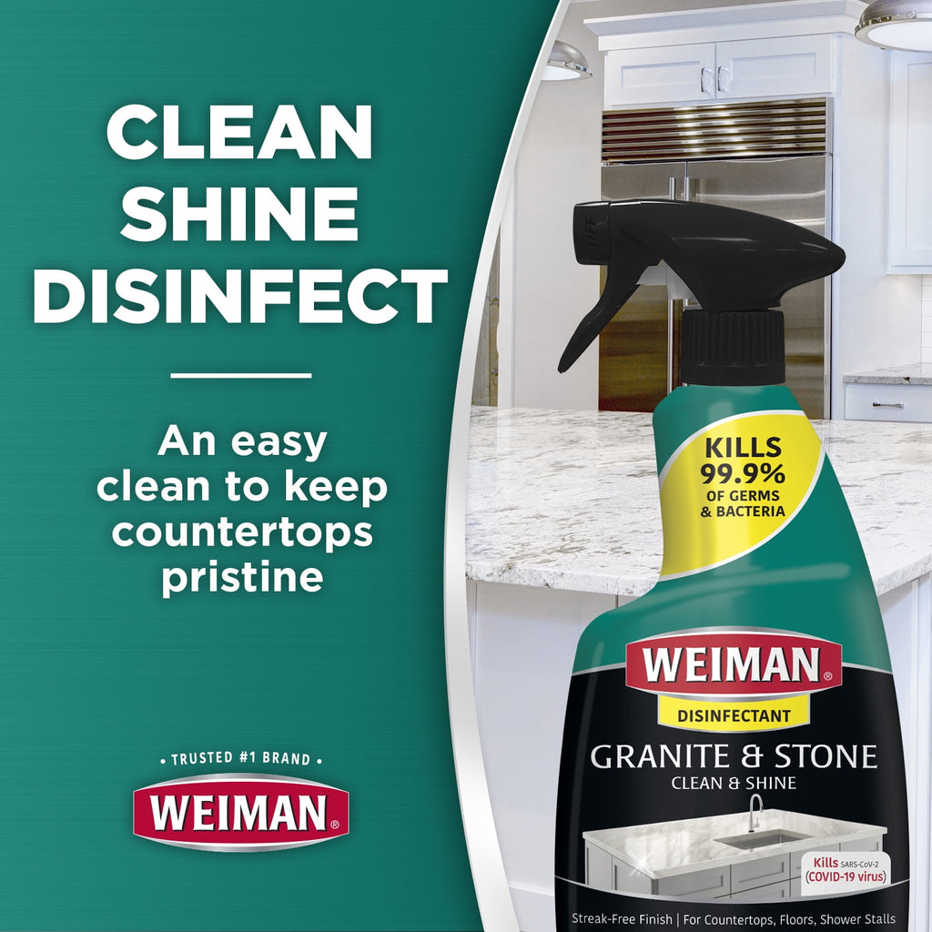 Weiman Disinfectant Granite Daily Clean & Shine - 24 fl oz (2 Pack) Safely Clean Disinfect and Shine Granite Marble Soapstone Quartz Quartzite & Slate (NEW LOOK)