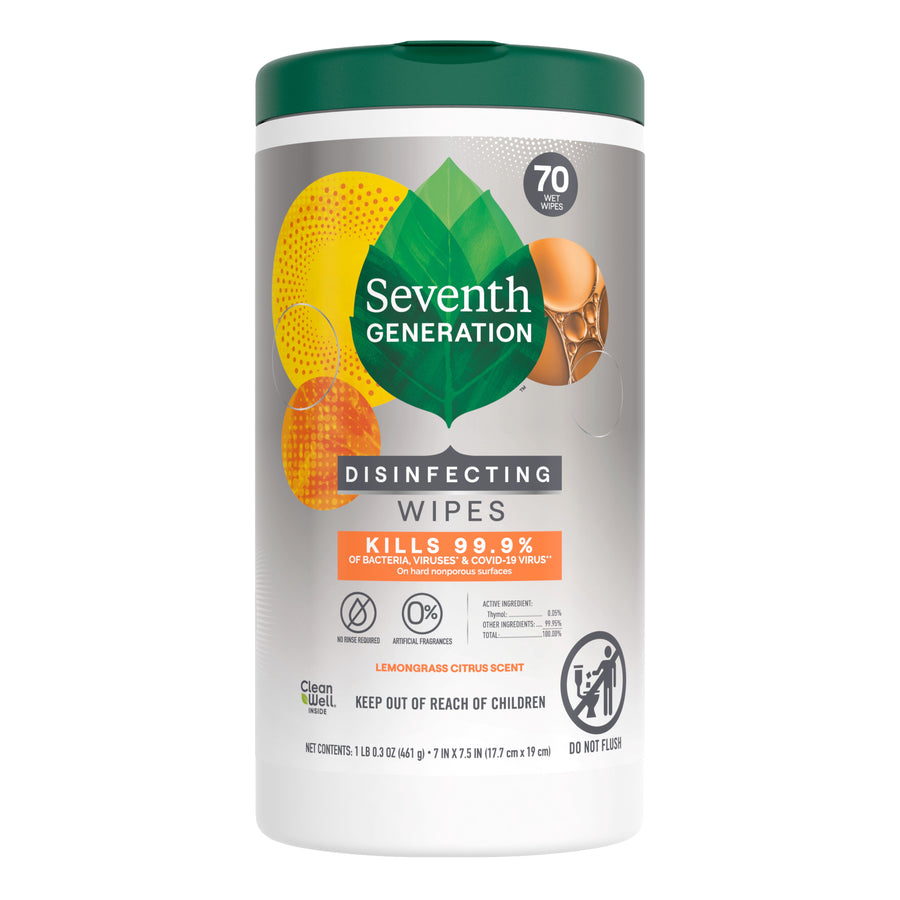 Seventh Generation Disinfecting Wipes - Lemongrass Citrus, 70 Wipes - 2-Pack