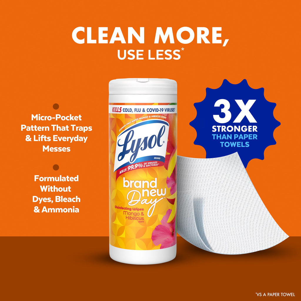 Lysol Disinfecting Wipes - All-Purpose Cleaner, Multi Surface Antibacterial Cleaning Wipes, Cleaning Supplies, Mango & Hibiscus Scent, 35 Count - 3-Pack