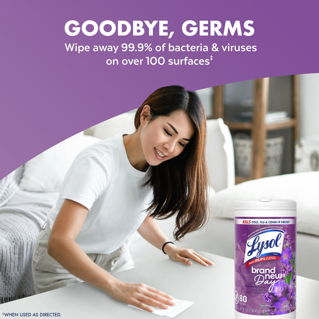 Lysol Disinfecting Wipes - All-Purpose Cleaner, Multi Surface Antibacterial Cleaning Wipes, Cleaning Supplies, Lavender & Cotton Blossom Scent, 80 Count