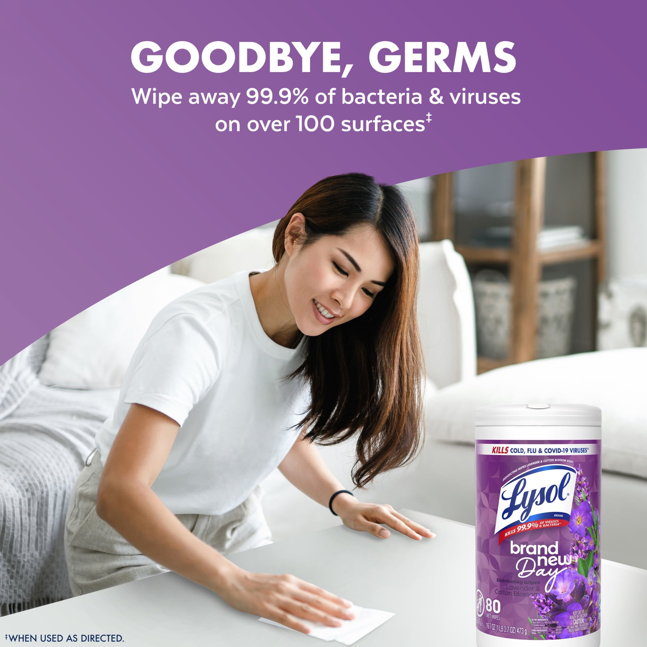 Lysol Disinfecting Wipes - All-Purpose Cleaner, Multi Surface Antibacterial Cleaning Wipes, Cleaning Supplies, Lavender & Cotton Blossom Scent, 80 Count