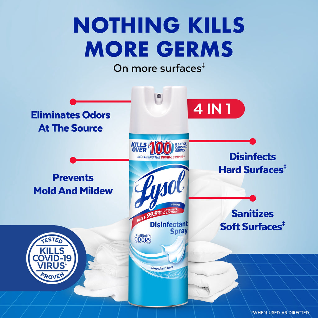 Lysol Disinfectant Spray - Sanitizing and Antibacterial Spray, Deodorizer, Crisp Linen, 19 oz (Pack of 2)
