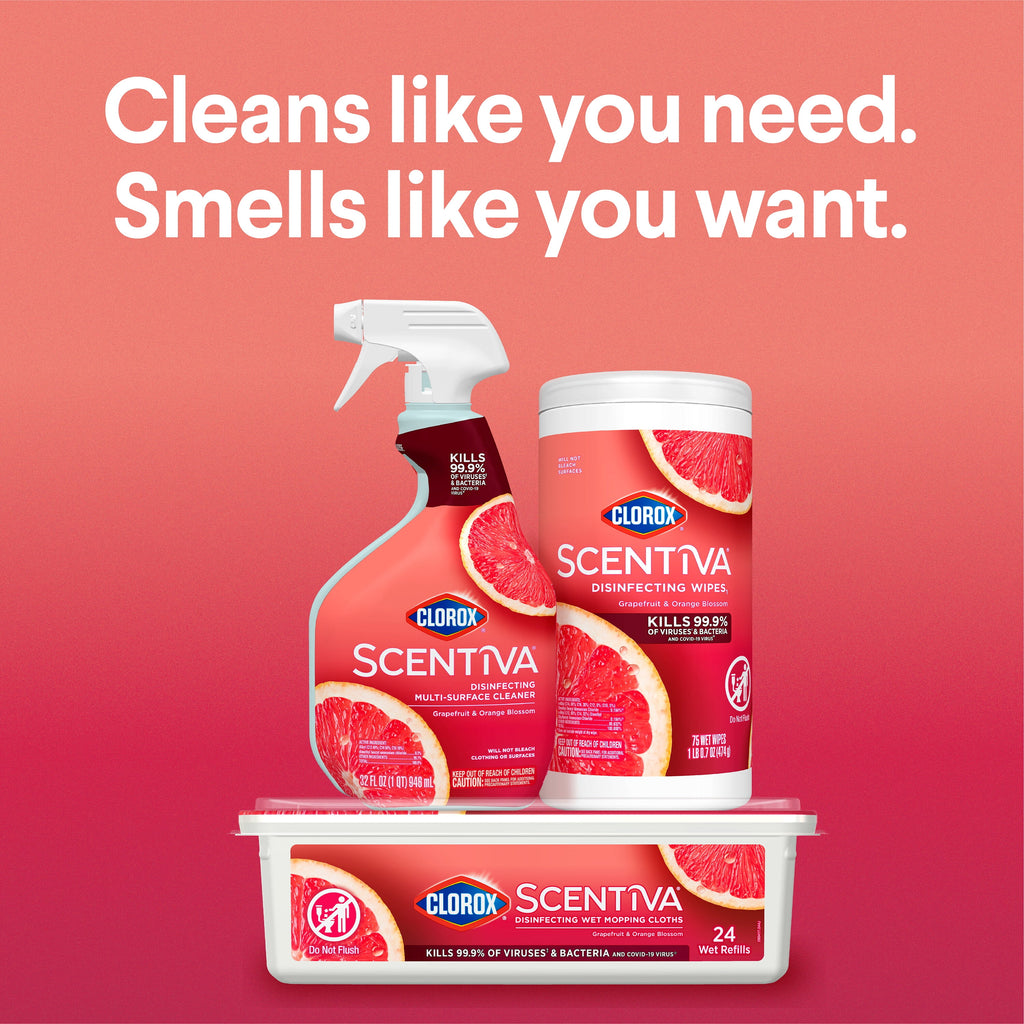 Clorox Scentiva Bleach-Free Cleaning Wipes - Grapefruit & Orange Blossom, 75 Count - 3-Pack