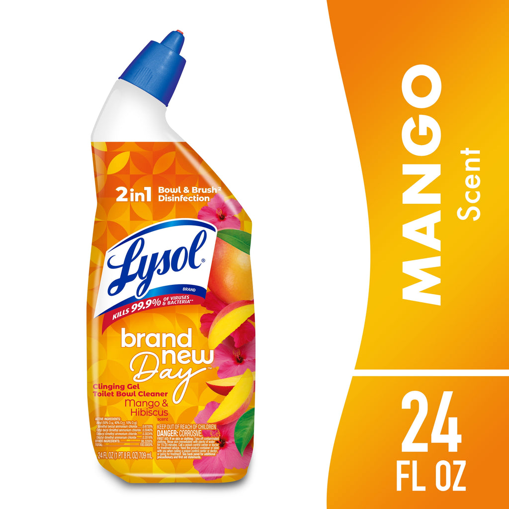 Lysol Toilet Bowl Cleaner Clinging Gel - Disinfecting Bathroom Cleaner and Toilet Bowl Stain Remover, Mango & Hibiscus Scent, 24 fl oz - 2-Pack