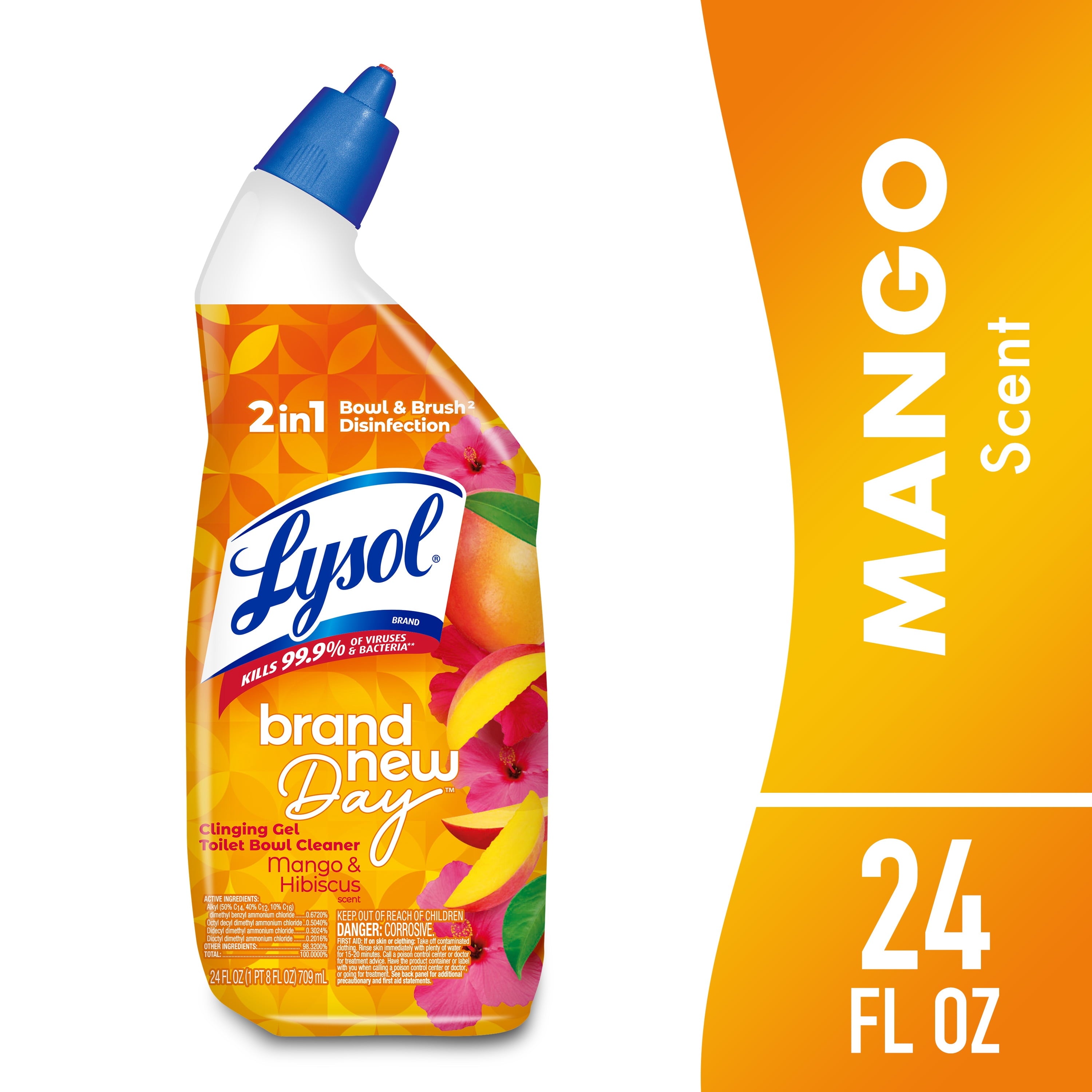 Lysol Toilet Bowl Cleaner Clinging Gel - Disinfecting Bathroom Cleaner and Toilet Bowl Stain Remover, Mango & Hibiscus Scent, 24 fl oz - 2-Pack