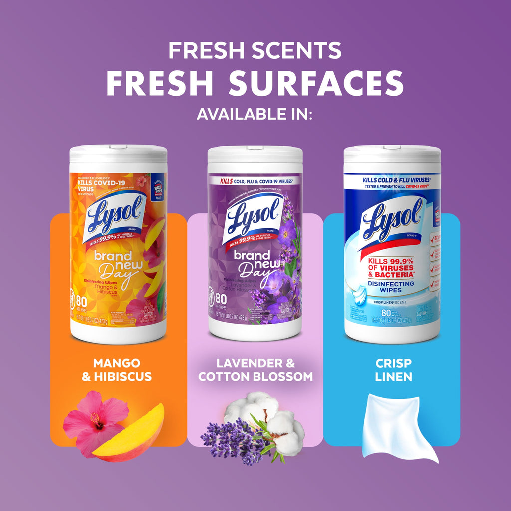 Lysol Disinfecting Wipes - All-Purpose Cleaner, Multi Surface Antibacterial Cleaning Wipes, Cleaning Supplies, Lavender & Cotton Blossom Scent, 80 Count