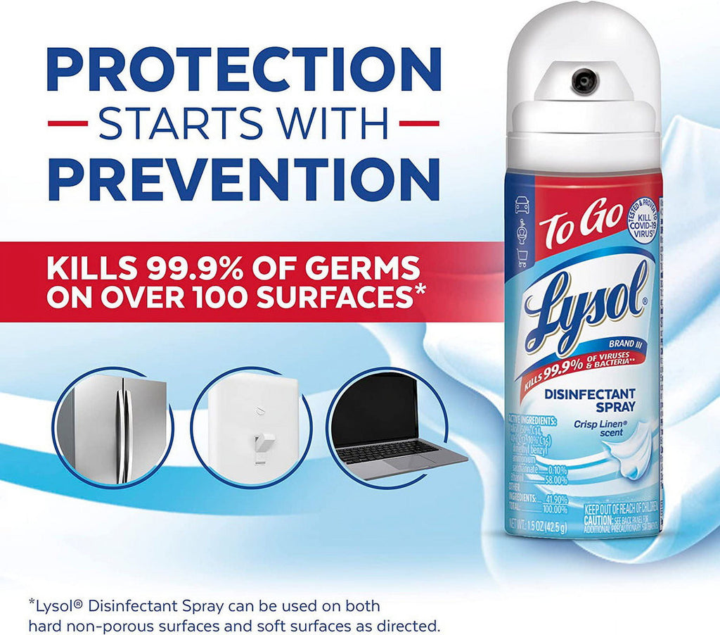 Lysol Crisp Linen Disinfectant Spray To Go 1.5 oz - 2 Pack