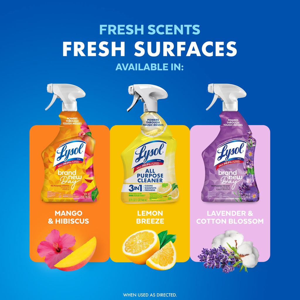 Lysol All-Purpose Spray Cleaner for Sanitizing and Disinfecting - Lemon, 32 fl oz, Pack of 2