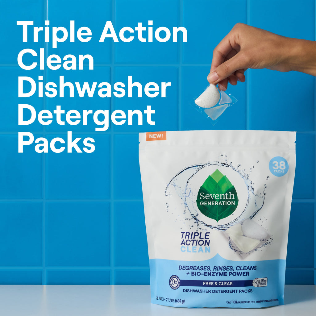 Seventh Generation Dishwasher Detergent - Fragrance Free, Triple Chamber Detergent Packs, 38 Count