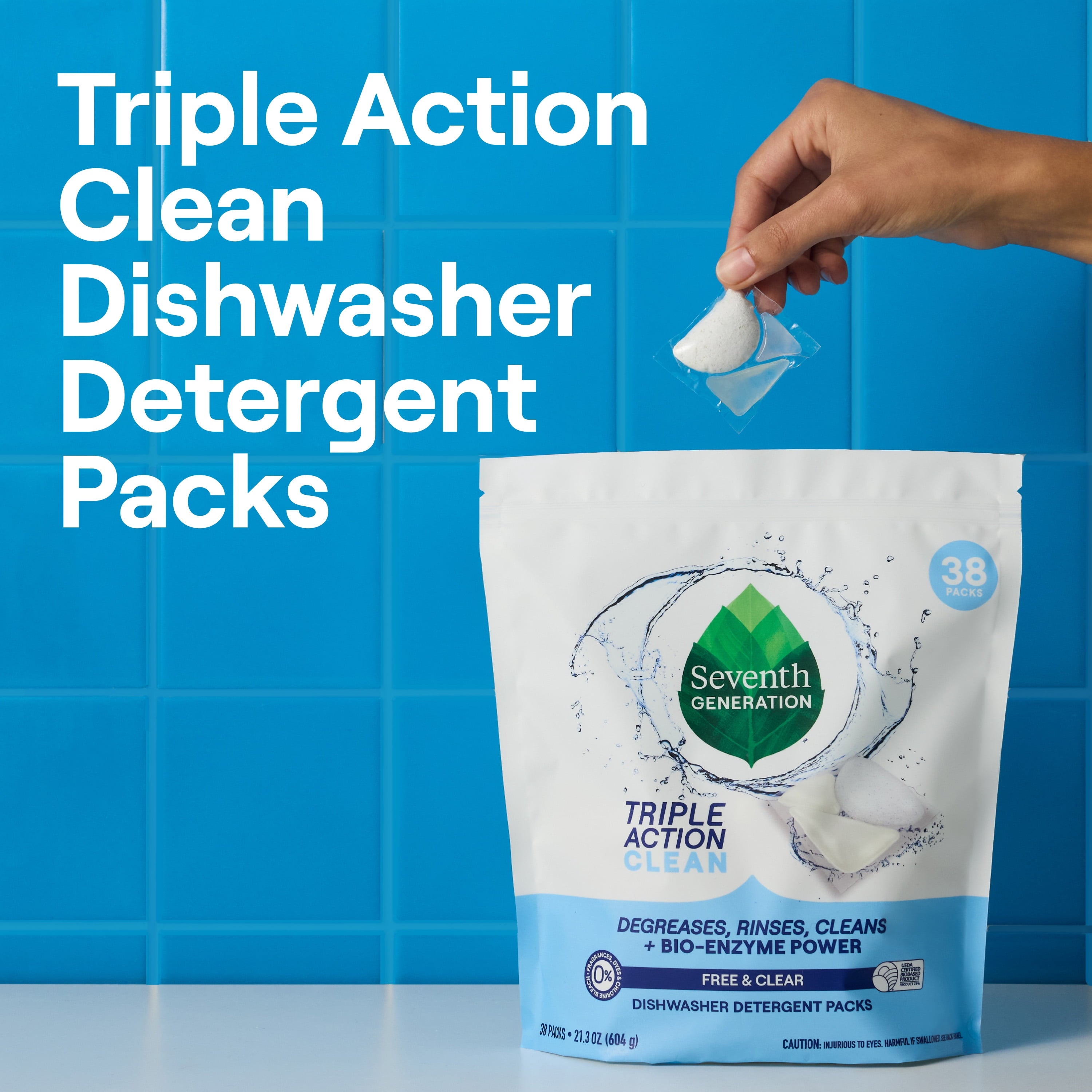 Seventh Generation Dishwasher Detergent - Fragrance Free, Triple Chamber Detergent Packs, 16 Count