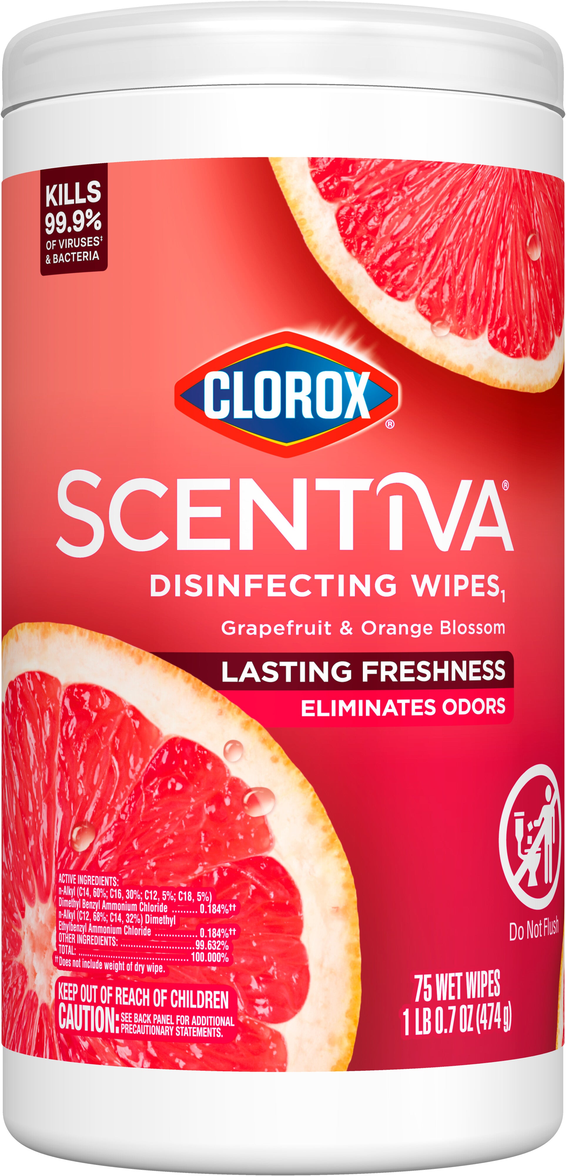 Clorox Scentiva Bleach-Free Cleaning Wipes - Grapefruit & Orange Blossom, 75 Count
