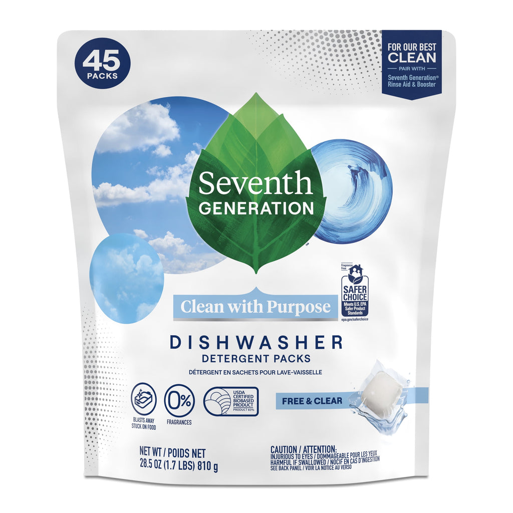 Seventh Generation Clean with Purpose Free and Clear Dishwasher Detergent Pods - 28.5 oz, 45 Count