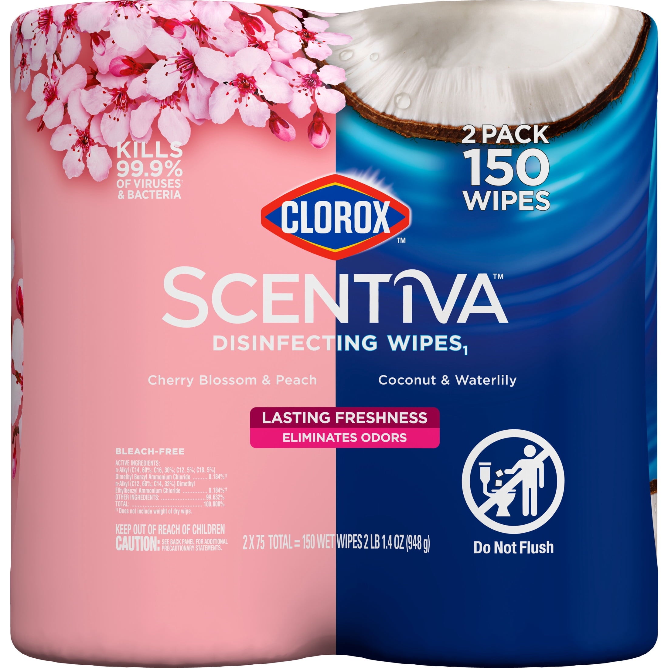 Clorox Scentiva Disinfecting Wipes - Value Pack, 75 Count Each, Pack of 2