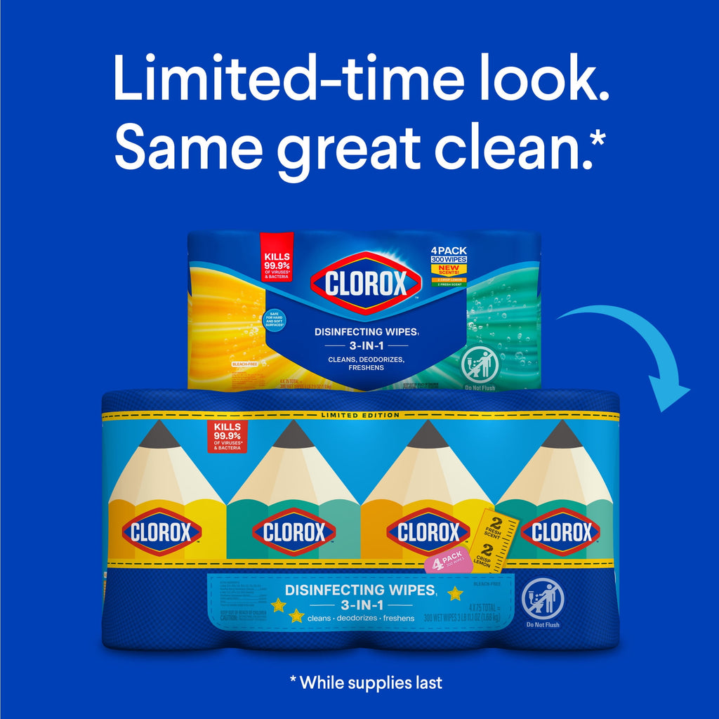 Clorox Disinfecting -Wipes Back to School Variety Pack - 75 Count Each, Pack of 4