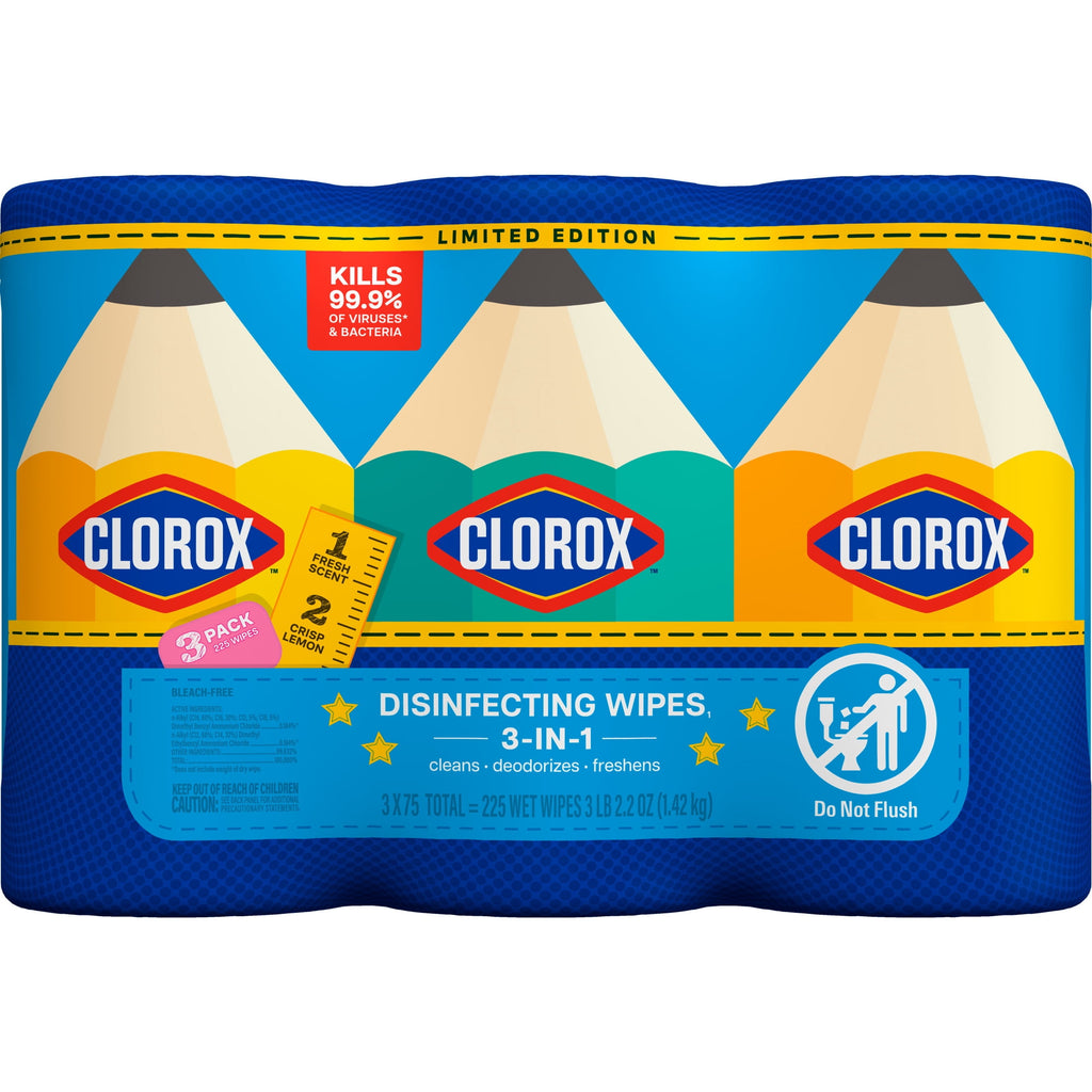 Clorox Disinfecting Cleaning Wipes Back to School Variety Pack - 75 Count Each, Pack of 3