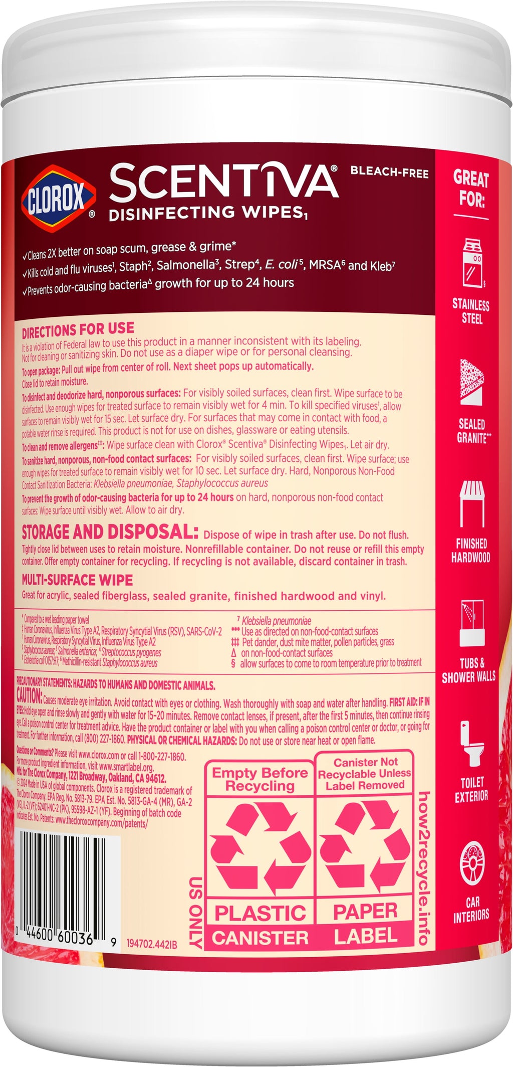 Clorox Scentiva Bleach-Free Cleaning Wipes - Grapefruit & Orange Blossom, 75 Count