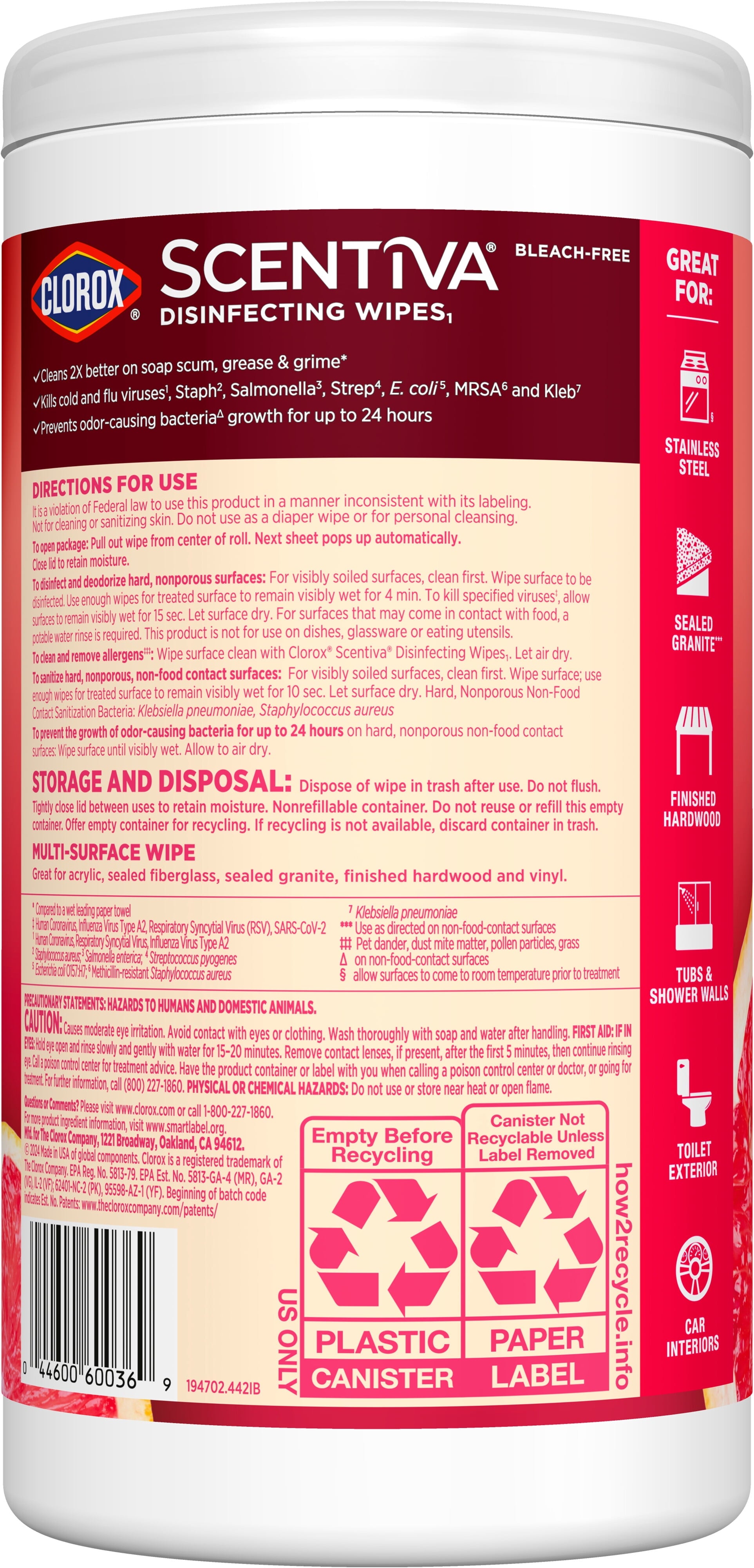 Clorox Scentiva Bleach-Free Cleaning Wipes - Grapefruit & Orange Blossom, 75 Count - 3-Pack